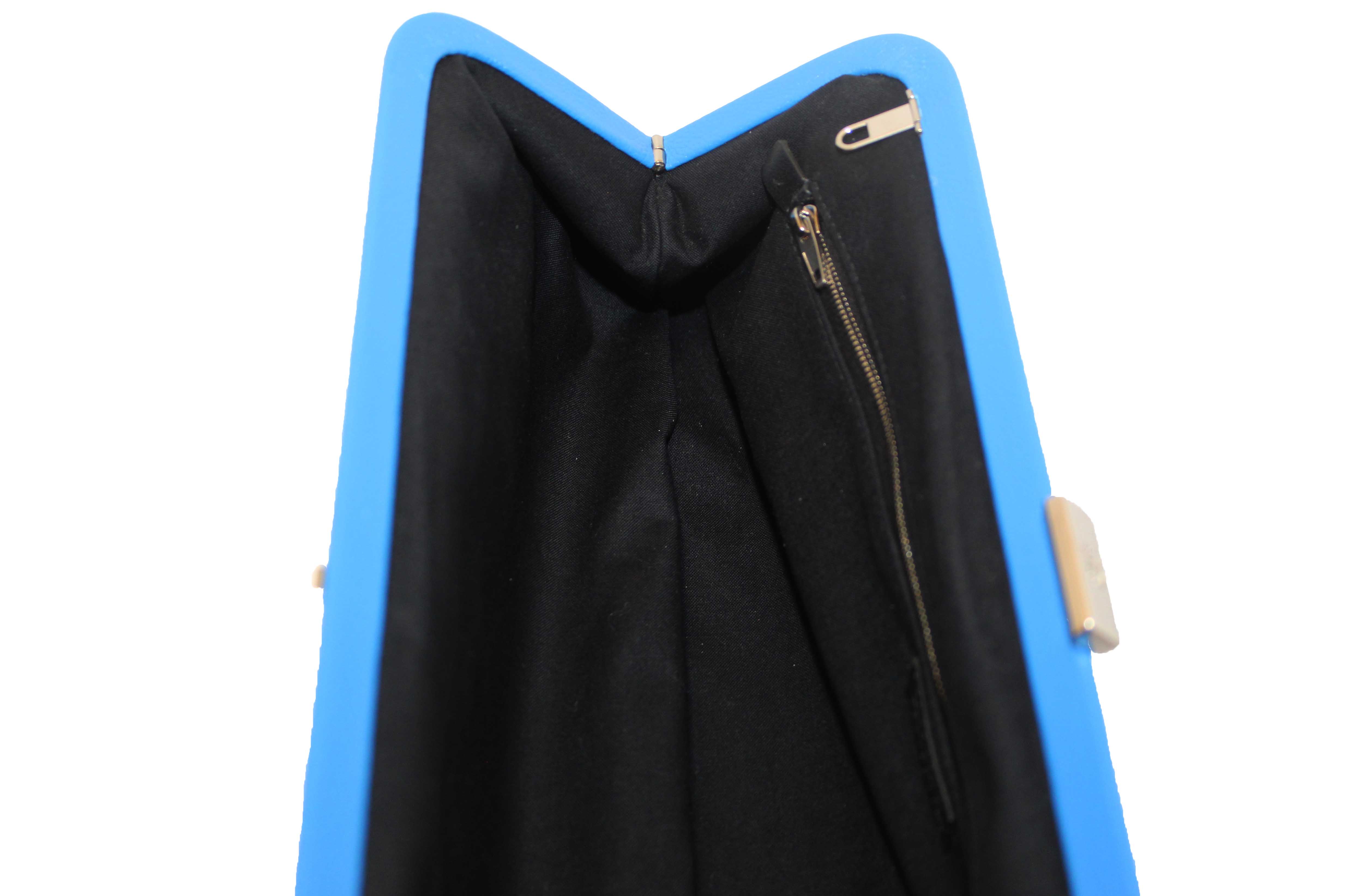 Authentic NEW Balenciaga Blue Grained Calfskin Leather XL Cloud Clutch with Strap
