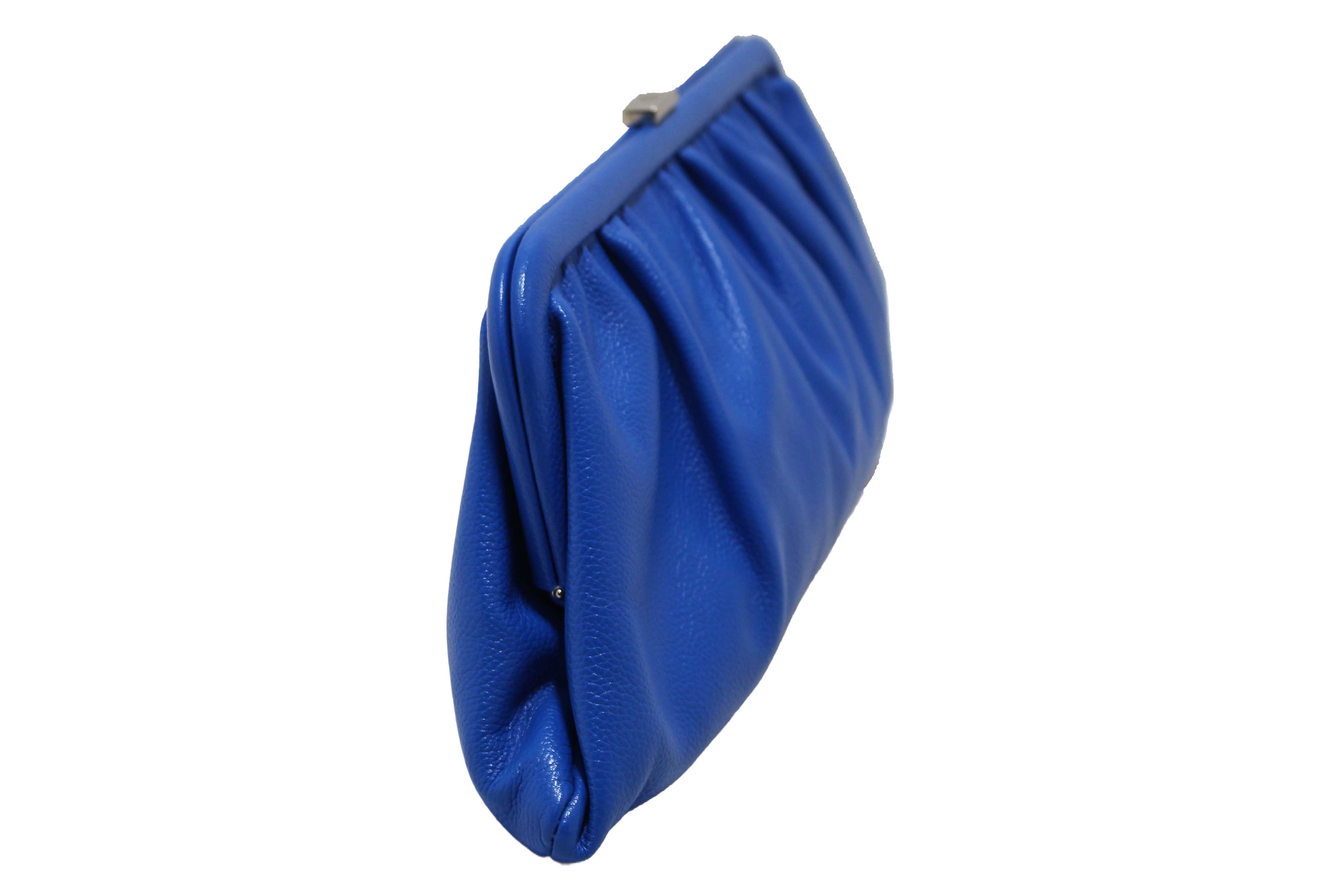 Authentic NEW Balenciaga Blue Grained Calfskin Leather XL Cloud Clutch with Strap