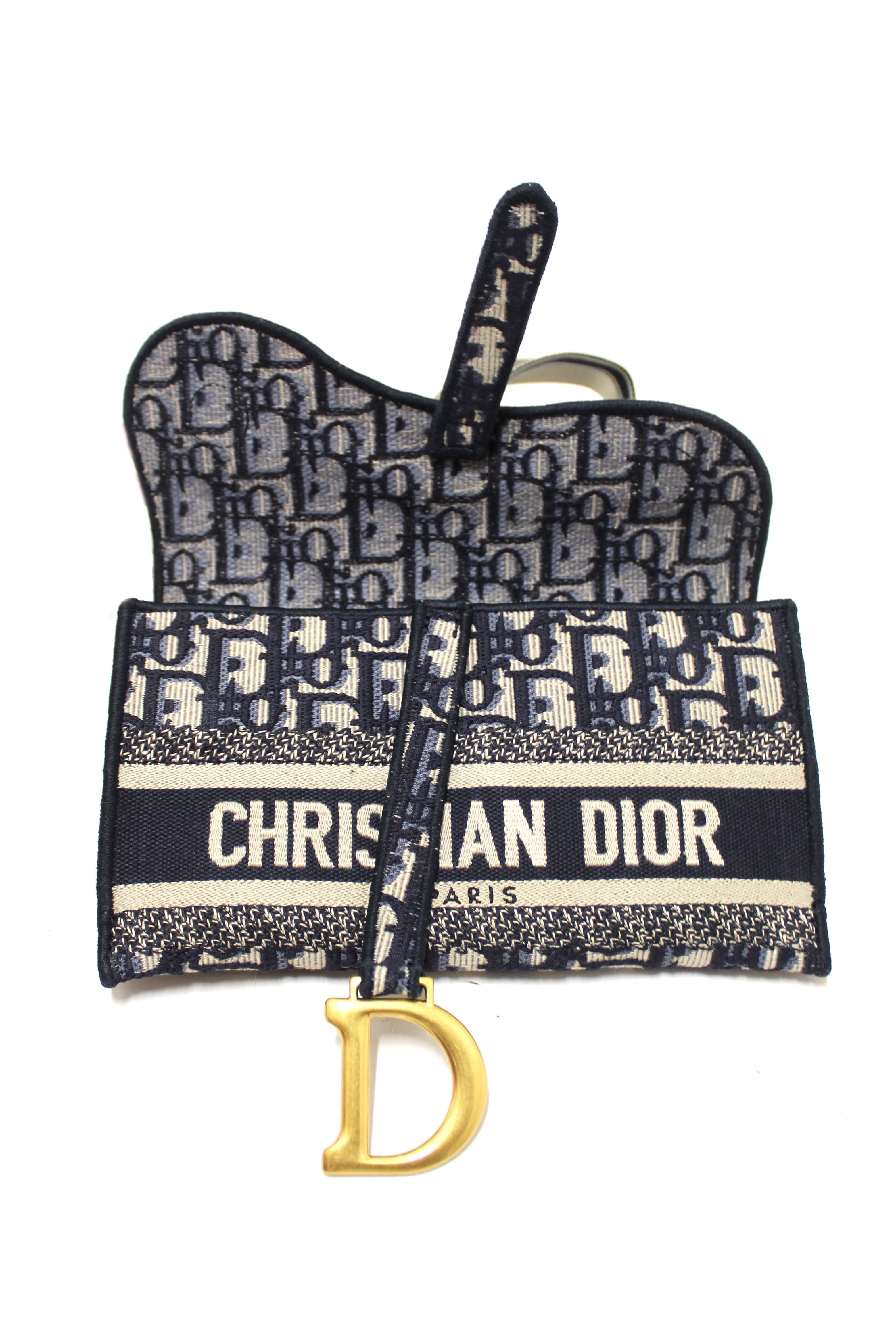 Authentic Christian Dior Blue Dior Oblique Jacquard Saddle Pouch Bag