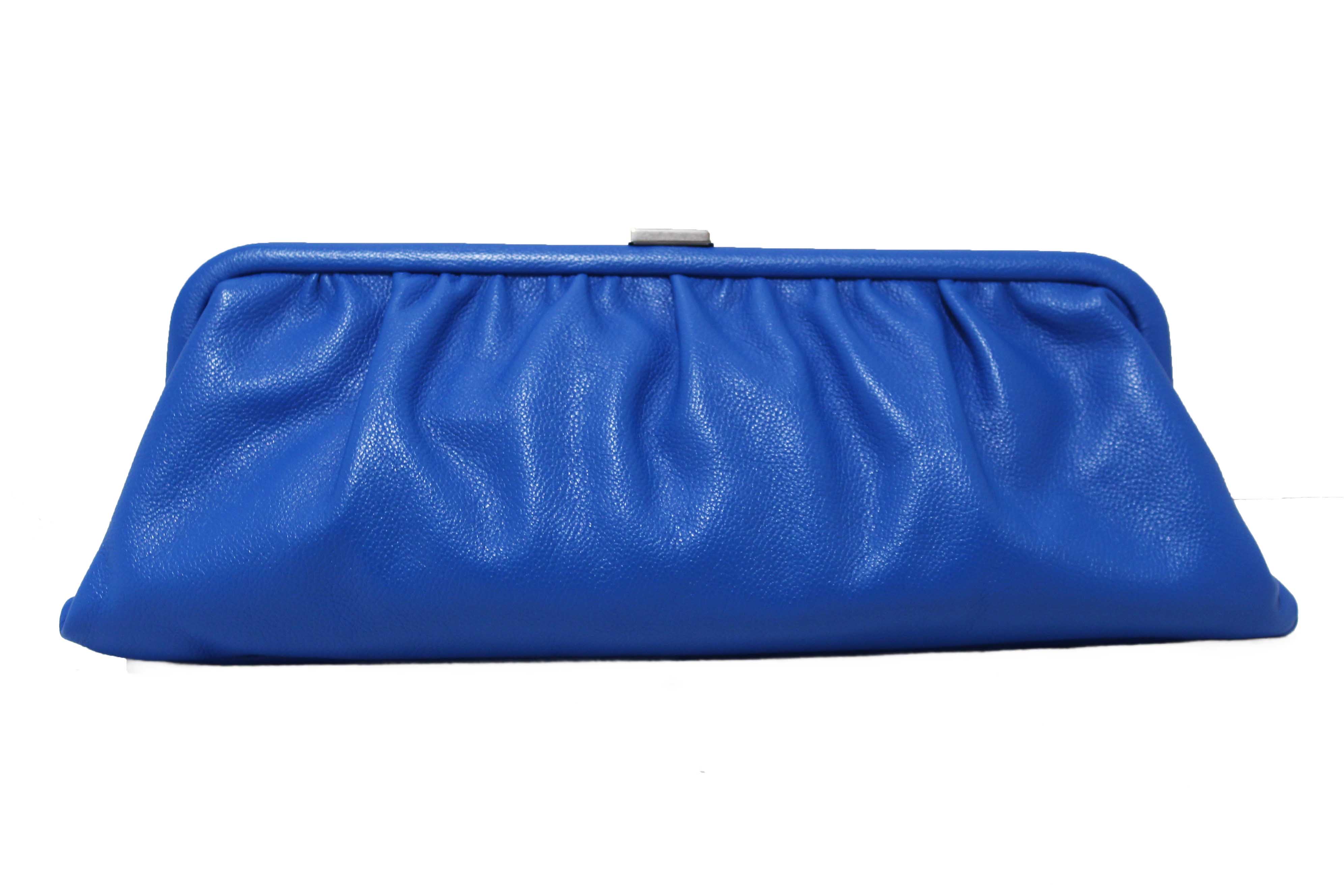 Authentic NEW Balenciaga Blue Grained Calfskin Leather XL Cloud Clutch with Strap