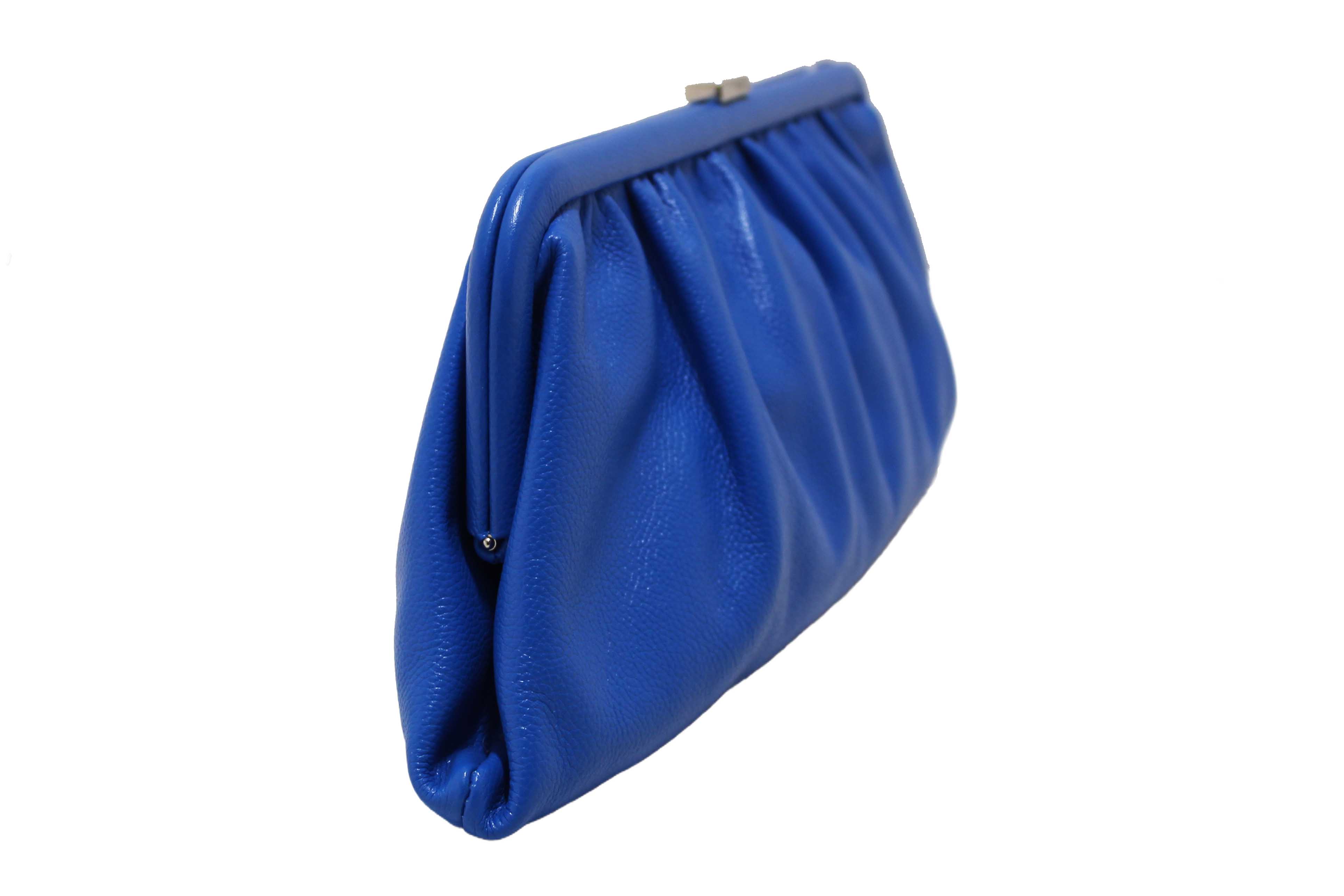Authentic NEW Balenciaga Blue Grained Calfskin Leather XL Cloud Clutch with Strap