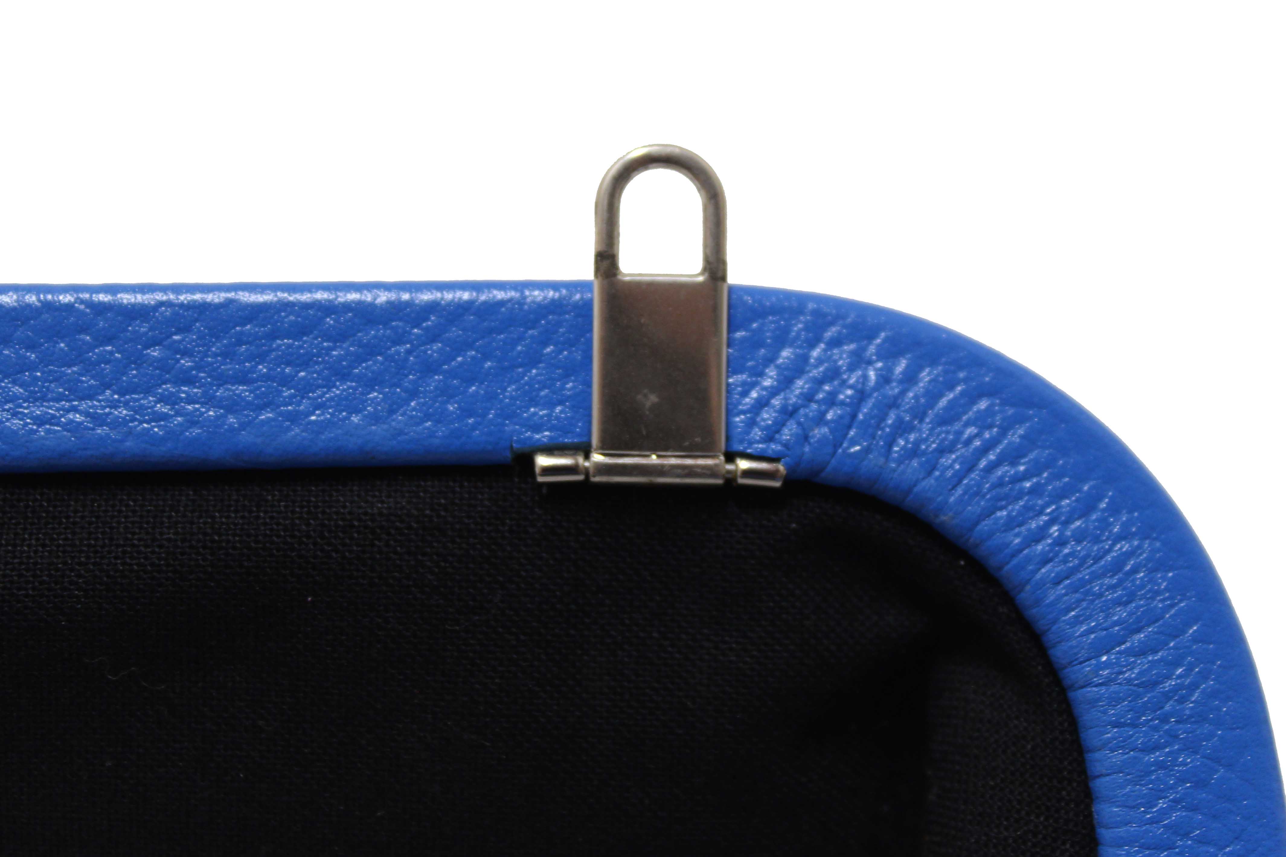 Authentic NEW Balenciaga Blue Grained Calfskin Leather XL Cloud Clutch with Strap