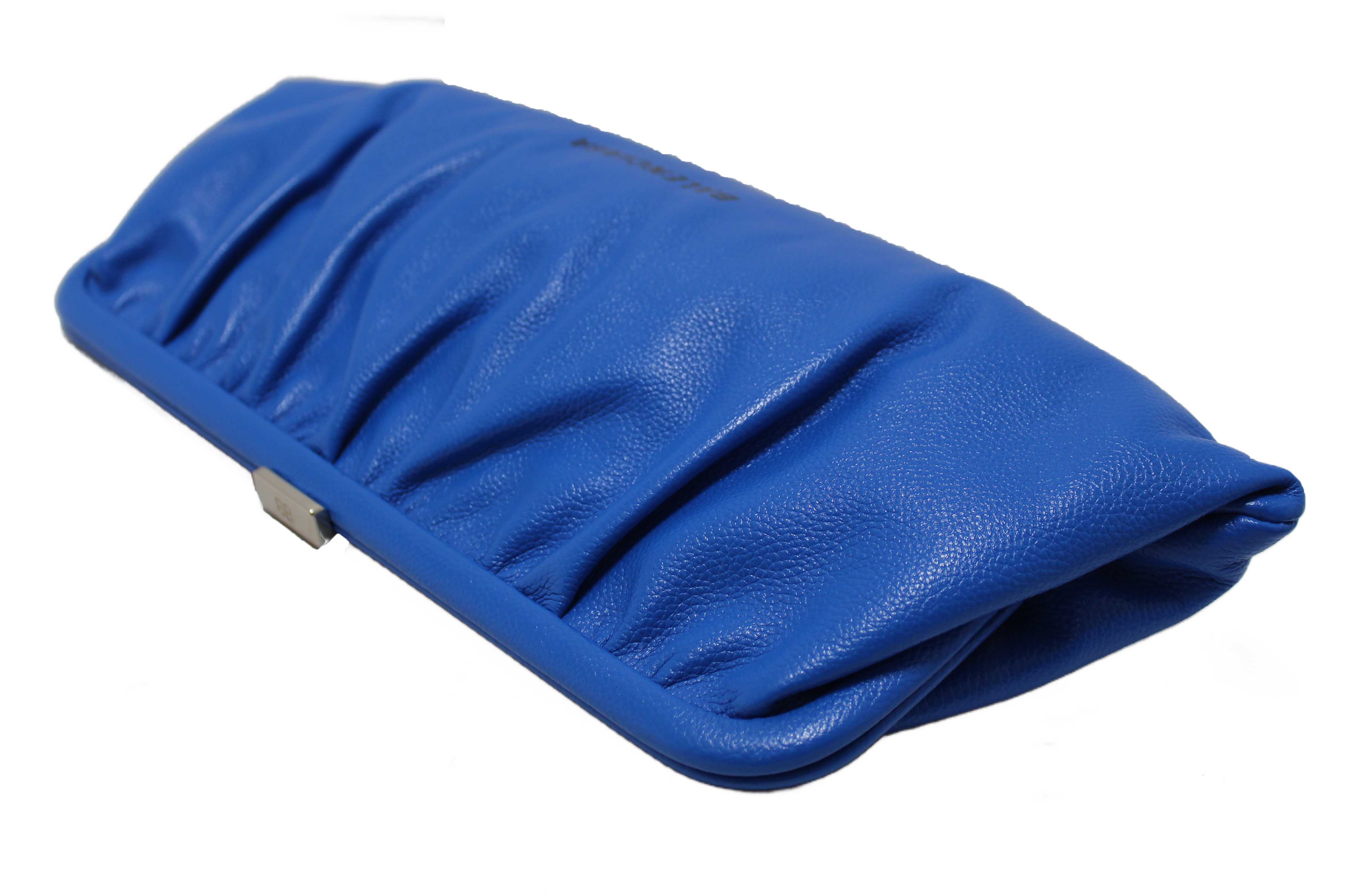 Authentic NEW Balenciaga Blue Grained Calfskin Leather XL Cloud Clutch with Strap