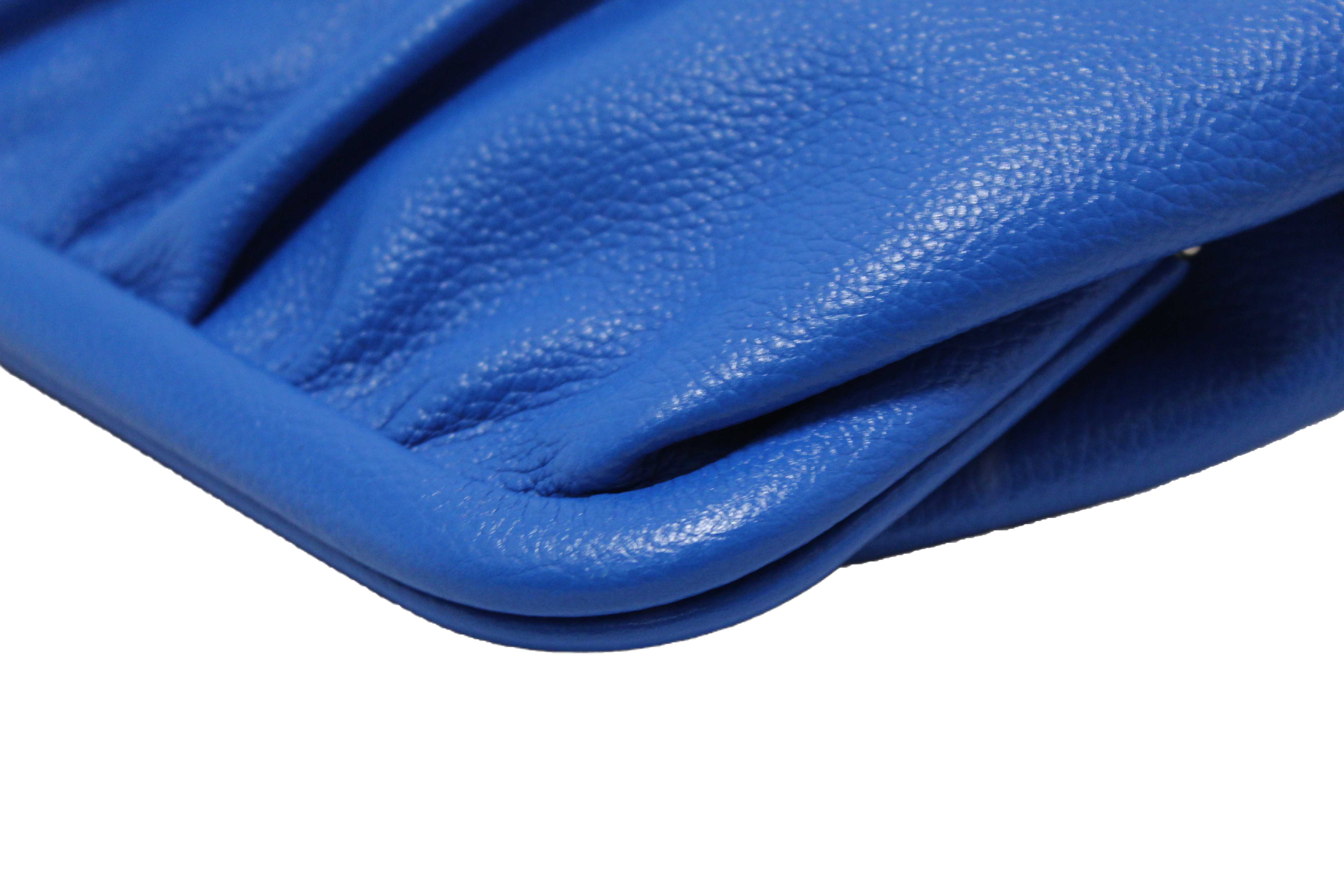 Authentic NEW Balenciaga Blue Grained Calfskin Leather XL Cloud Clutch with Strap