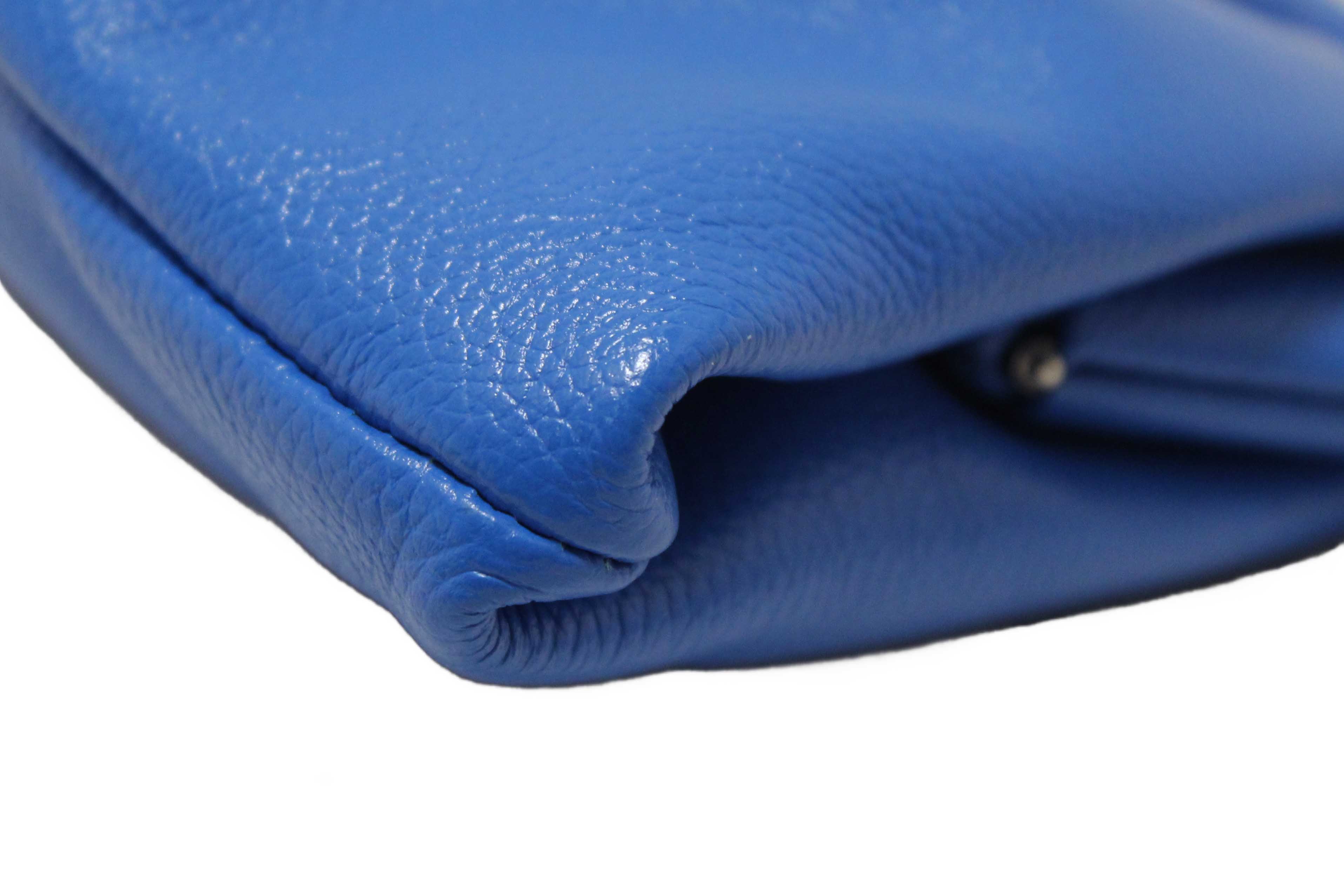 Authentic NEW Balenciaga Blue Grained Calfskin Leather XL Cloud Clutch with Strap