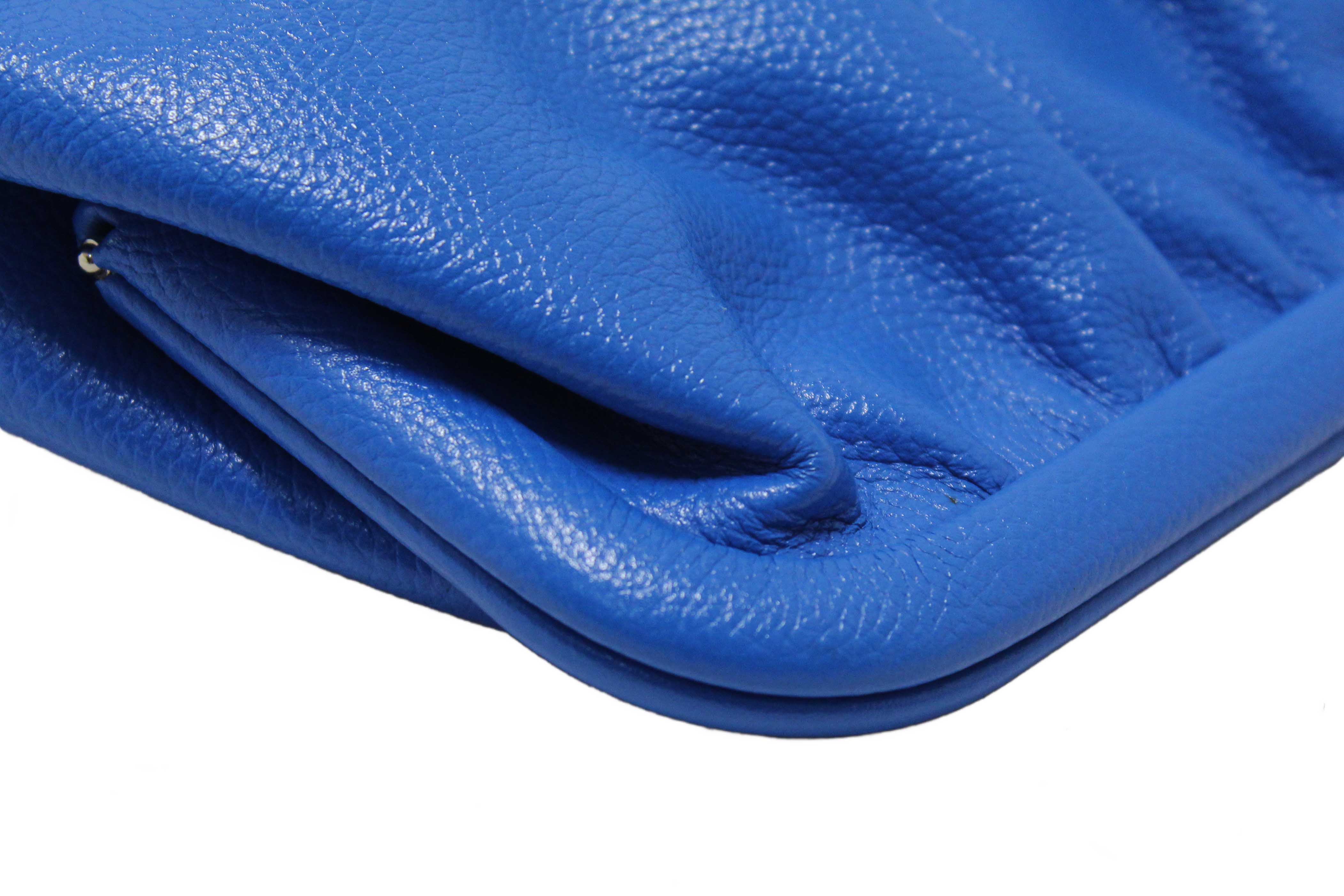 Authentic NEW Balenciaga Blue Grained Calfskin Leather XL Cloud Clutch with Strap