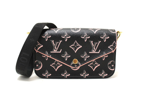Authentic Louis Vuitton Black and Pink Felicie Strap and Go Pochette Bag