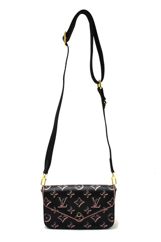 Authentic Louis Vuitton Black and Pink Felicie Strap and Go Pochette Bag
