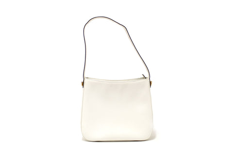 Authentic Celine Vintage White Grained Chevre Leather Structured Zip Hobo Shoulder Bag