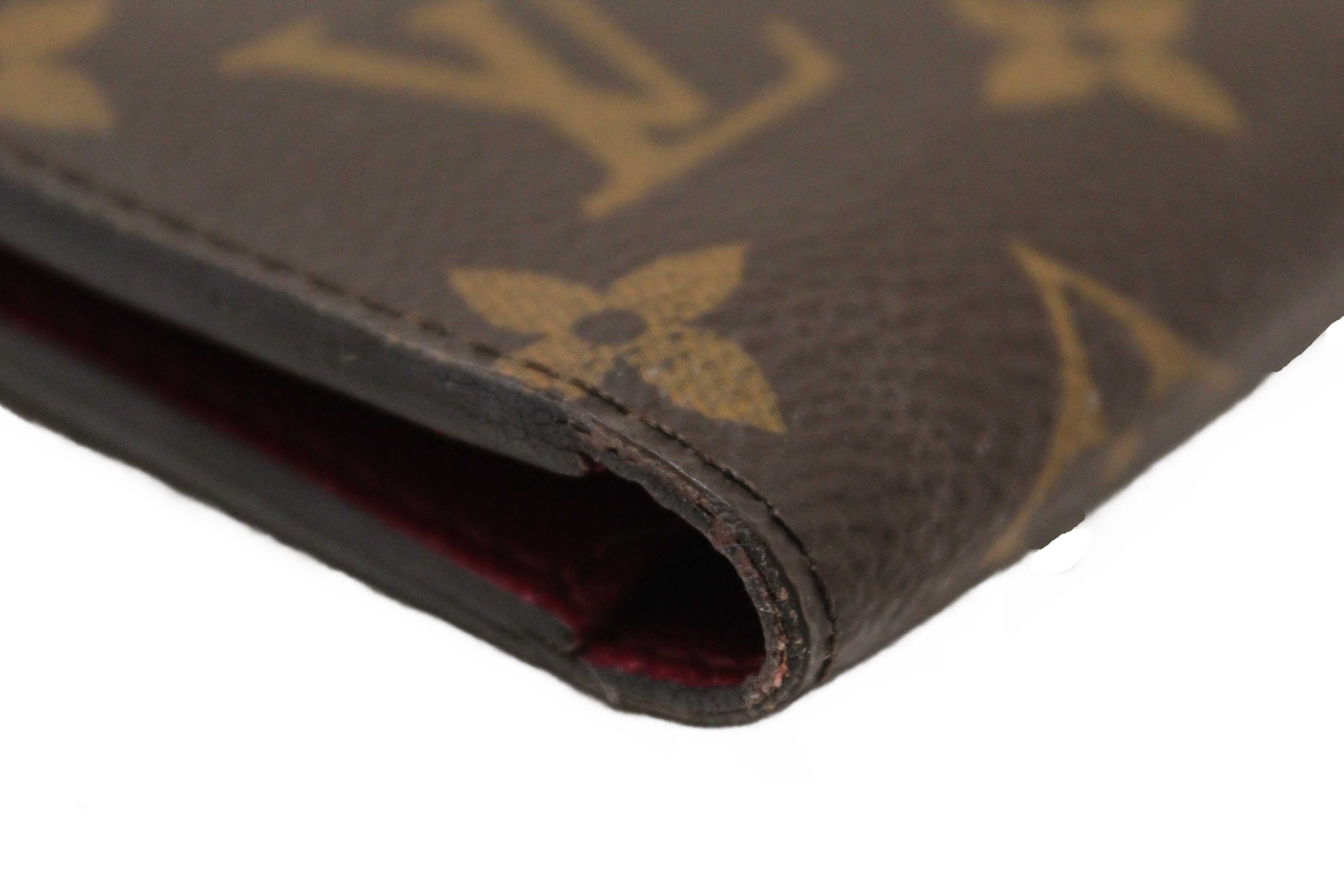 Authentic Louis Vuitton Classic Monogram Canvas with Fuchsia Leather Adele Wallet