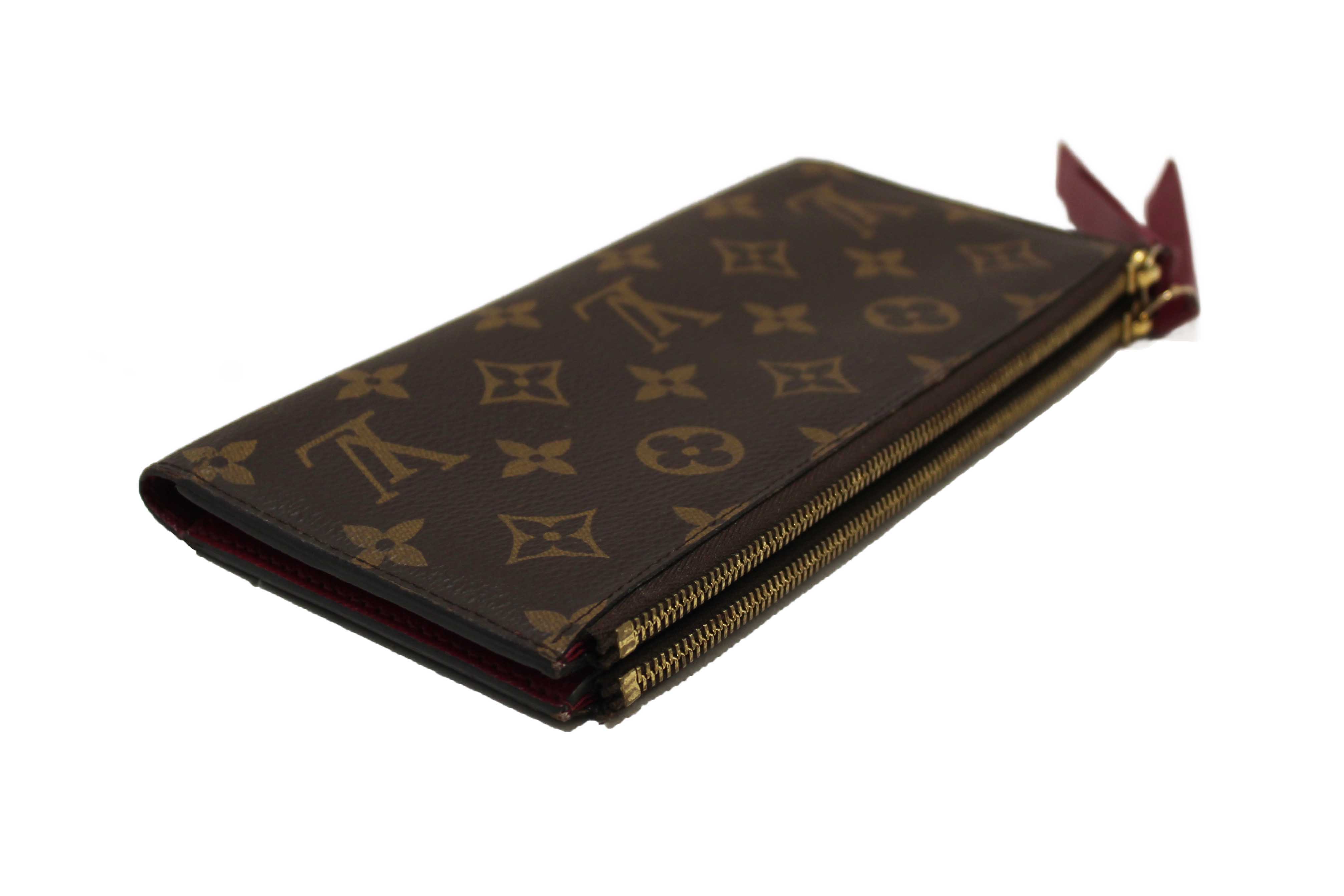 Authentic Louis Vuitton Classic Monogram Canvas with Fuchsia Leather Adele Wallet