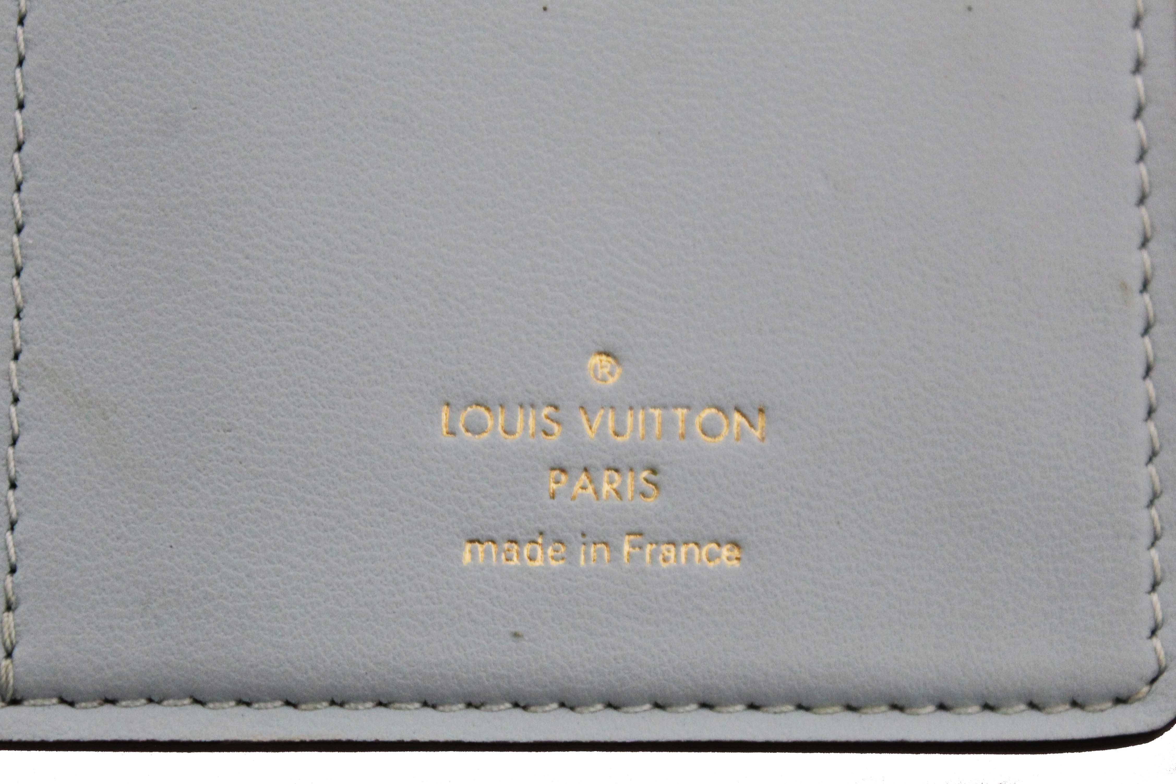 Authentic Louis Vuitton Galet Grey Grained Taurillon Leather LV Vertical Wallet