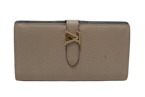 Authentic Louis Vuitton Galet Grey Grained Taurillon Leather LV Vertical Wallet