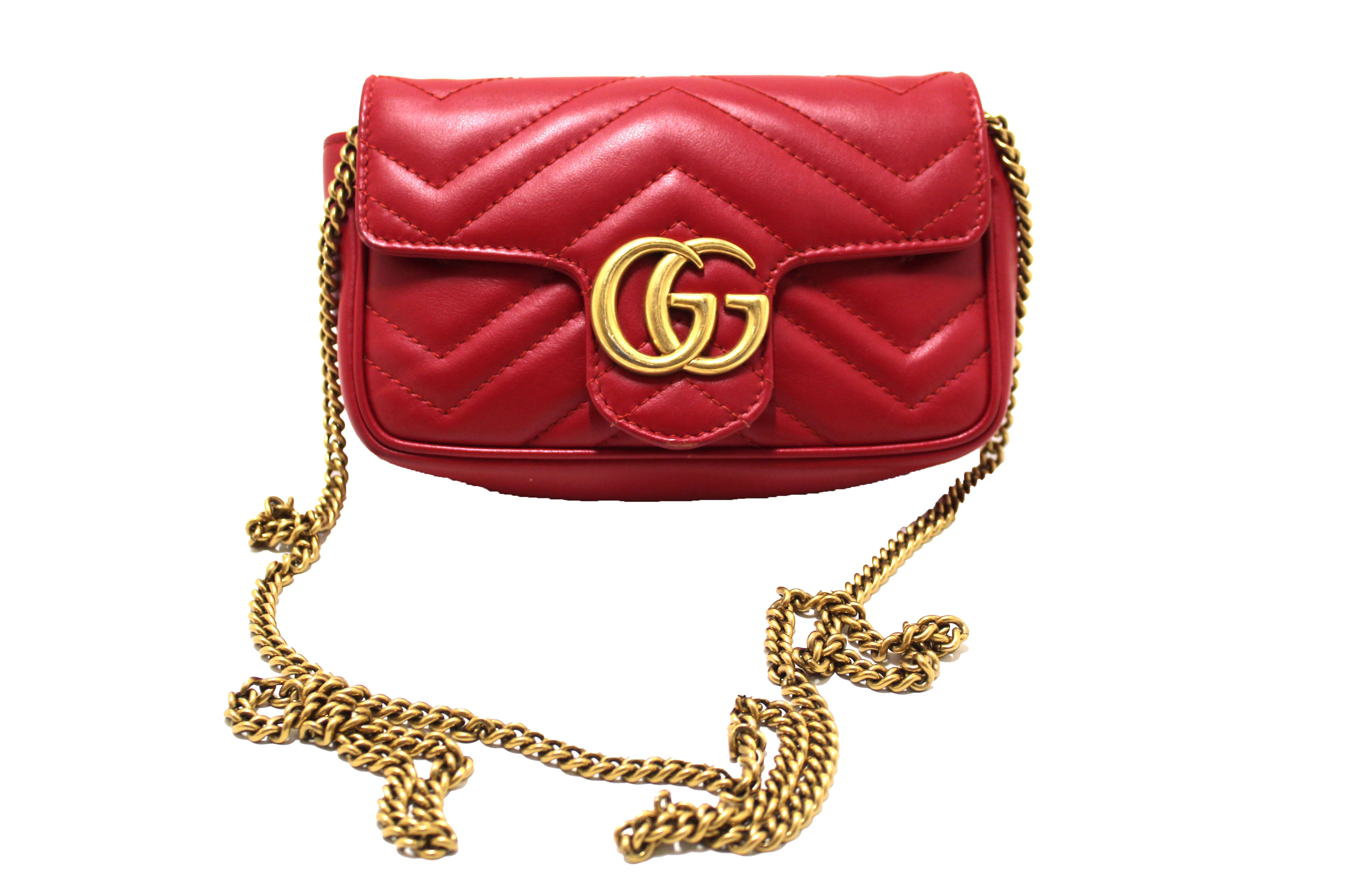 Authentic Gucci Red Marmont Matelasse Super Mini Bag