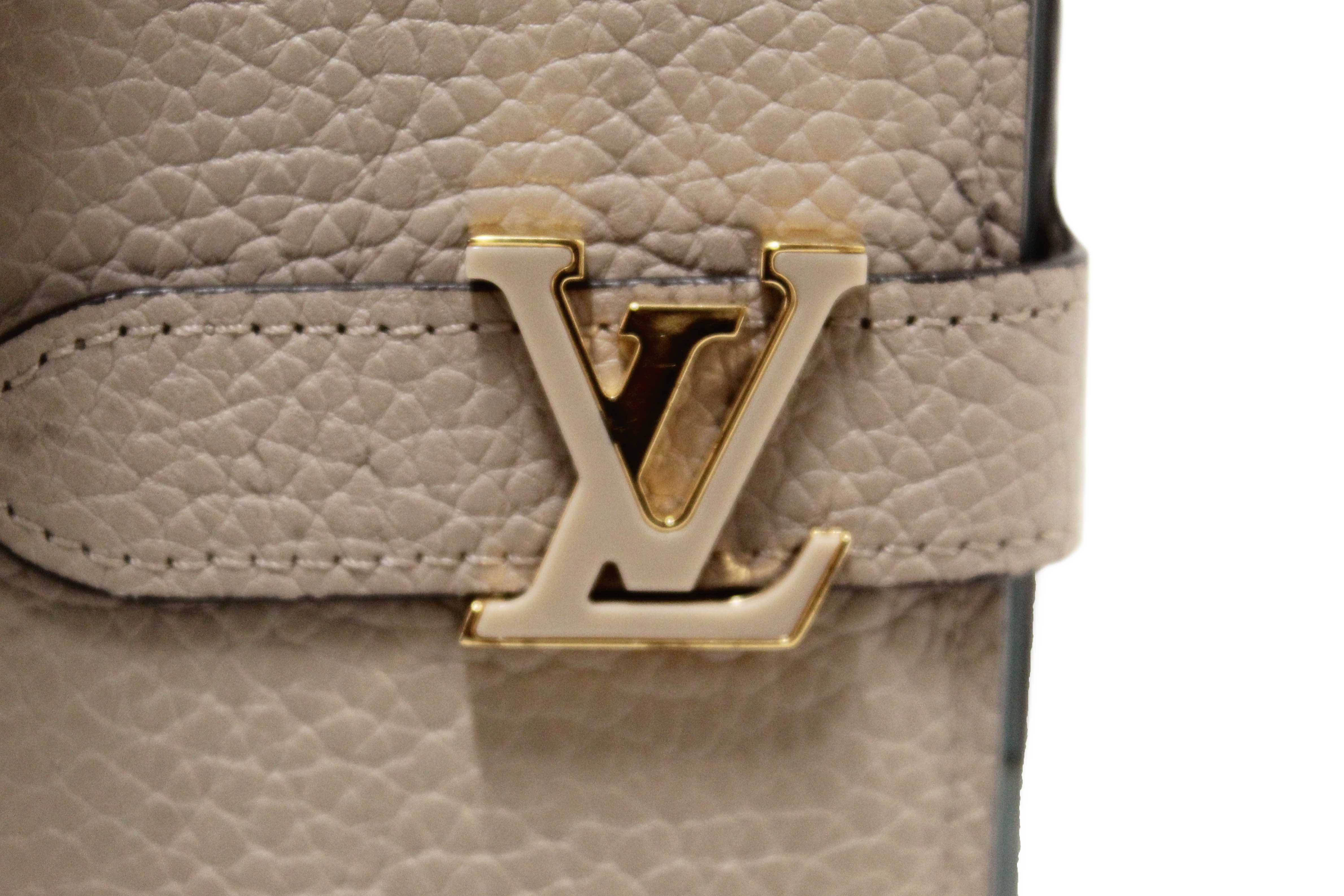 Authentic Louis Vuitton Galet Grey Grained Taurillon Leather LV Vertical Wallet