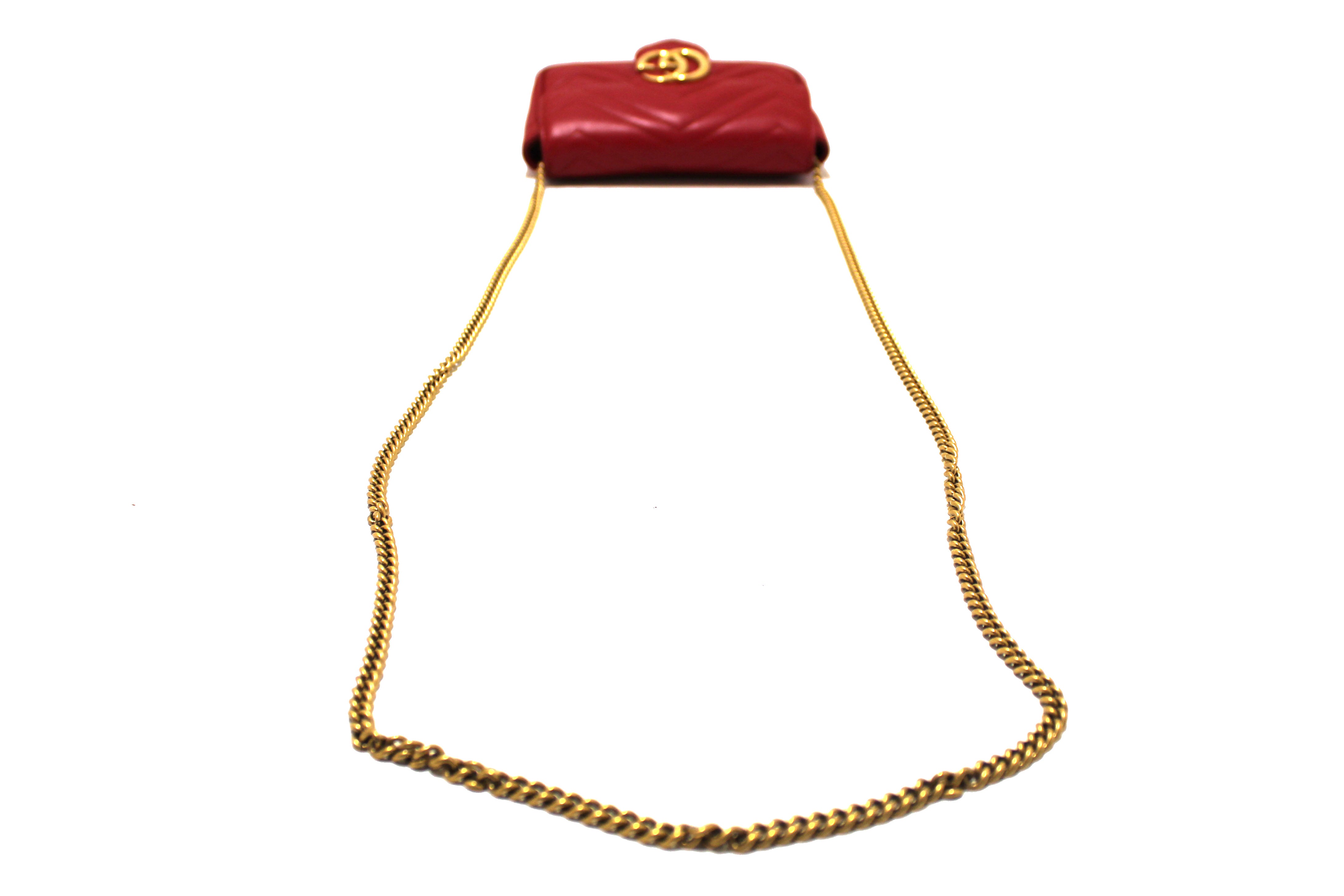 Authentic Gucci Red Marmont Matelasse Super Mini Bag