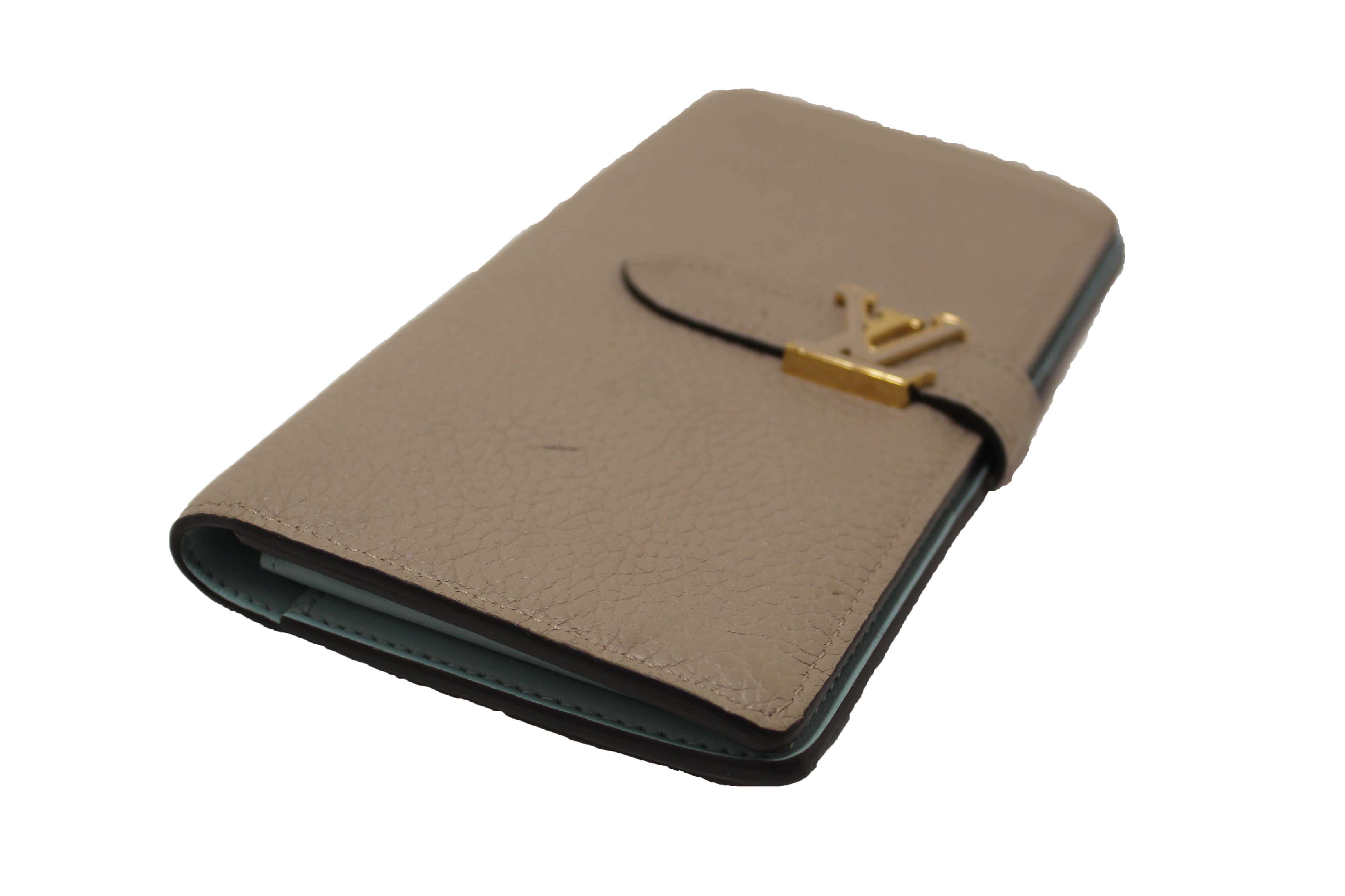 Authentic Louis Vuitton Galet Grey Grained Taurillon Leather LV Vertical Wallet