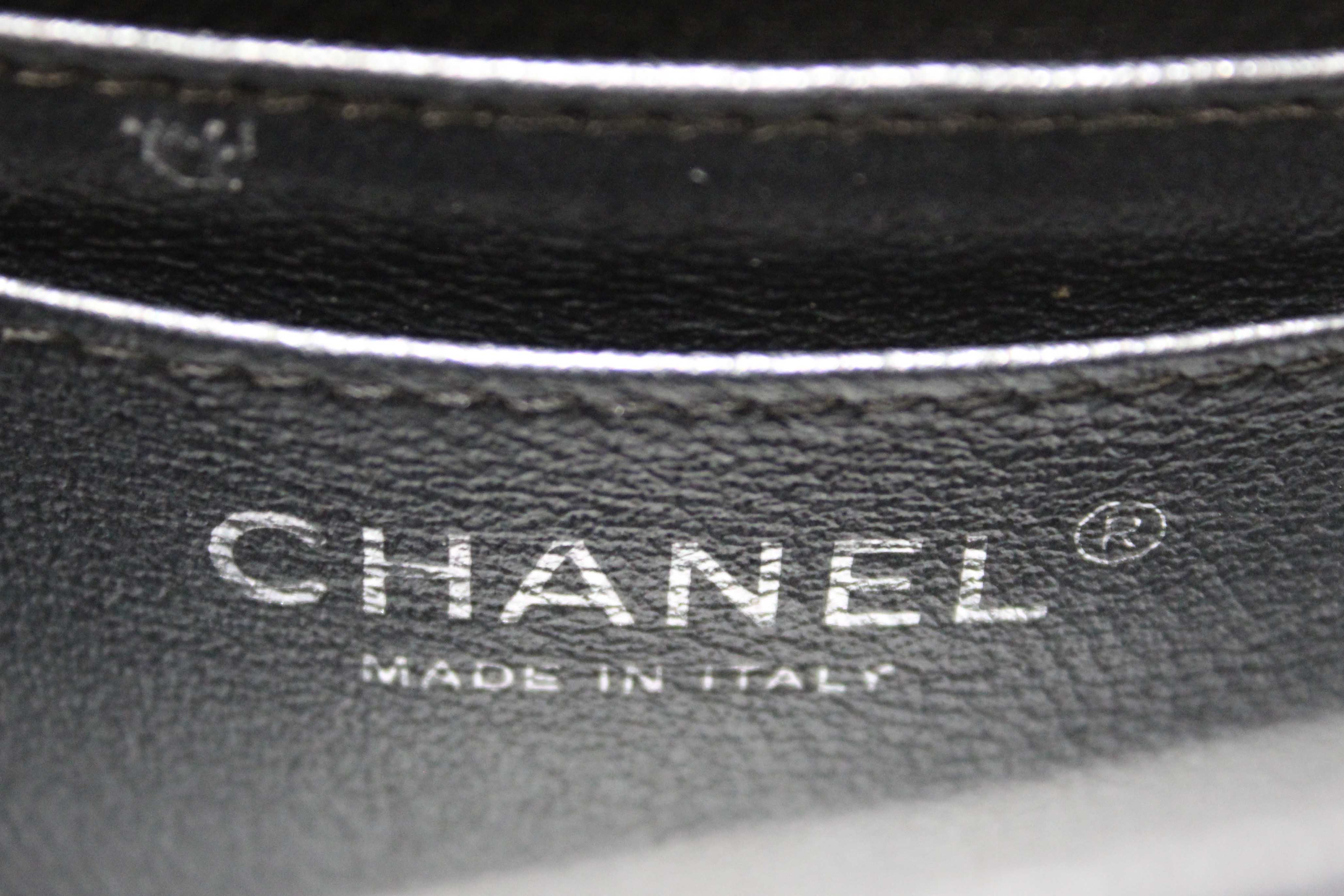 Authentic Chanel Black Iridescent Caviar Chevron Quilted Mini Rectangular Flap Bag