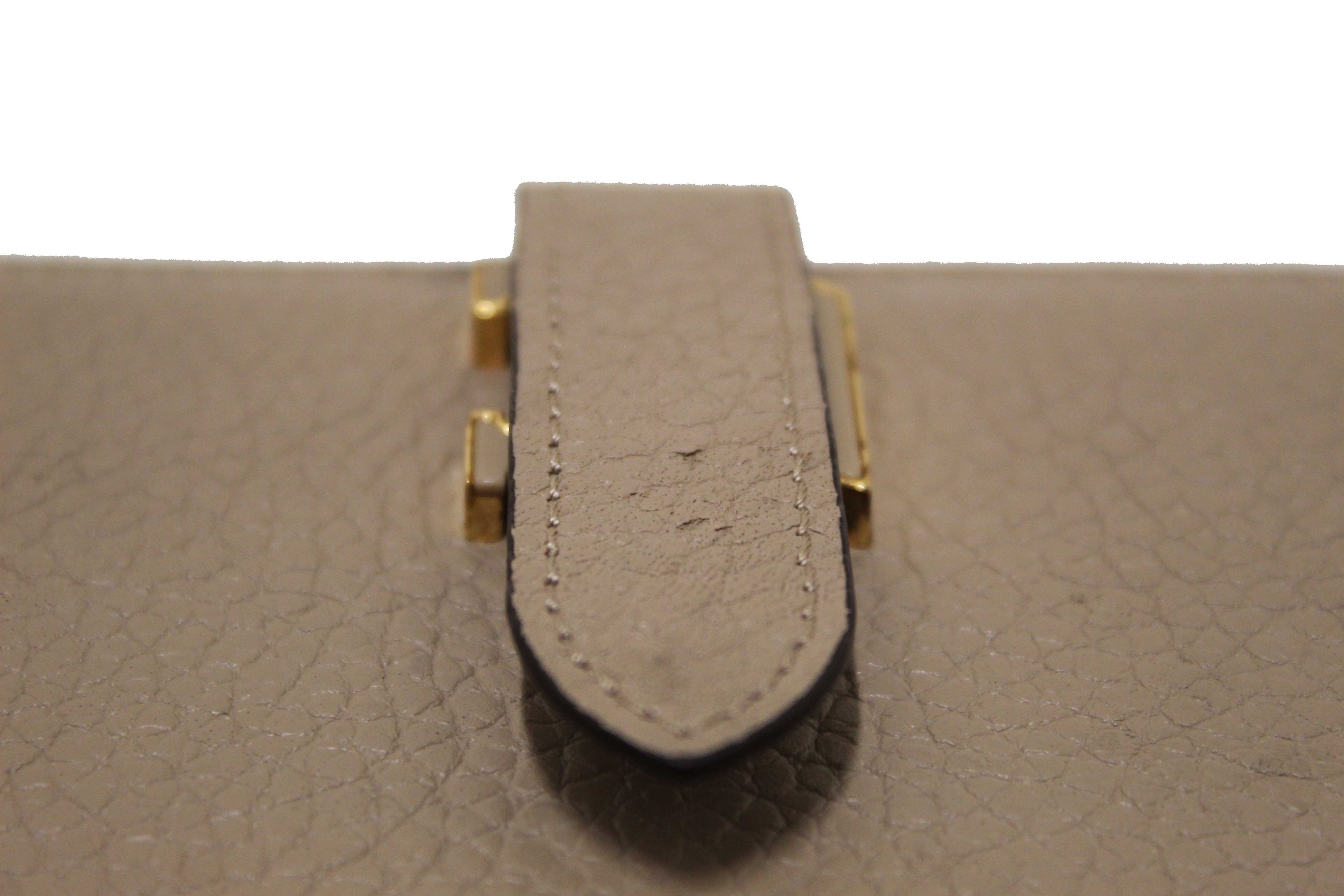 Authentic Louis Vuitton Galet Grey Grained Taurillon Leather LV Vertical Wallet