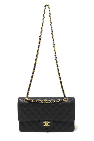 Authentic Chanel Classic Black Quilted Caviar Leather Classic Medium Double Flap Bag