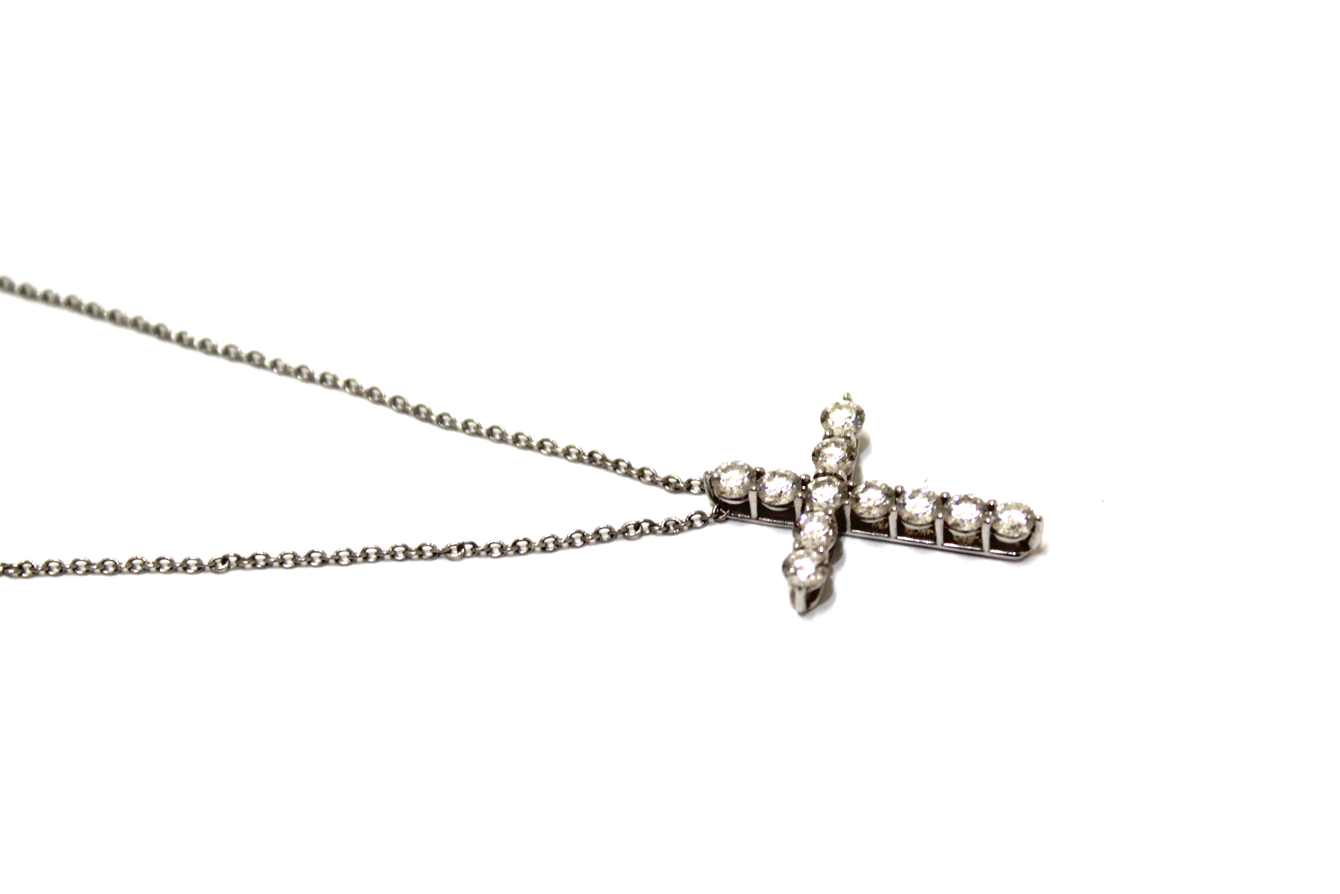 Authentic Tiffany&Co Platinum With Round Diamonds Medium Cross Pendant Necklace