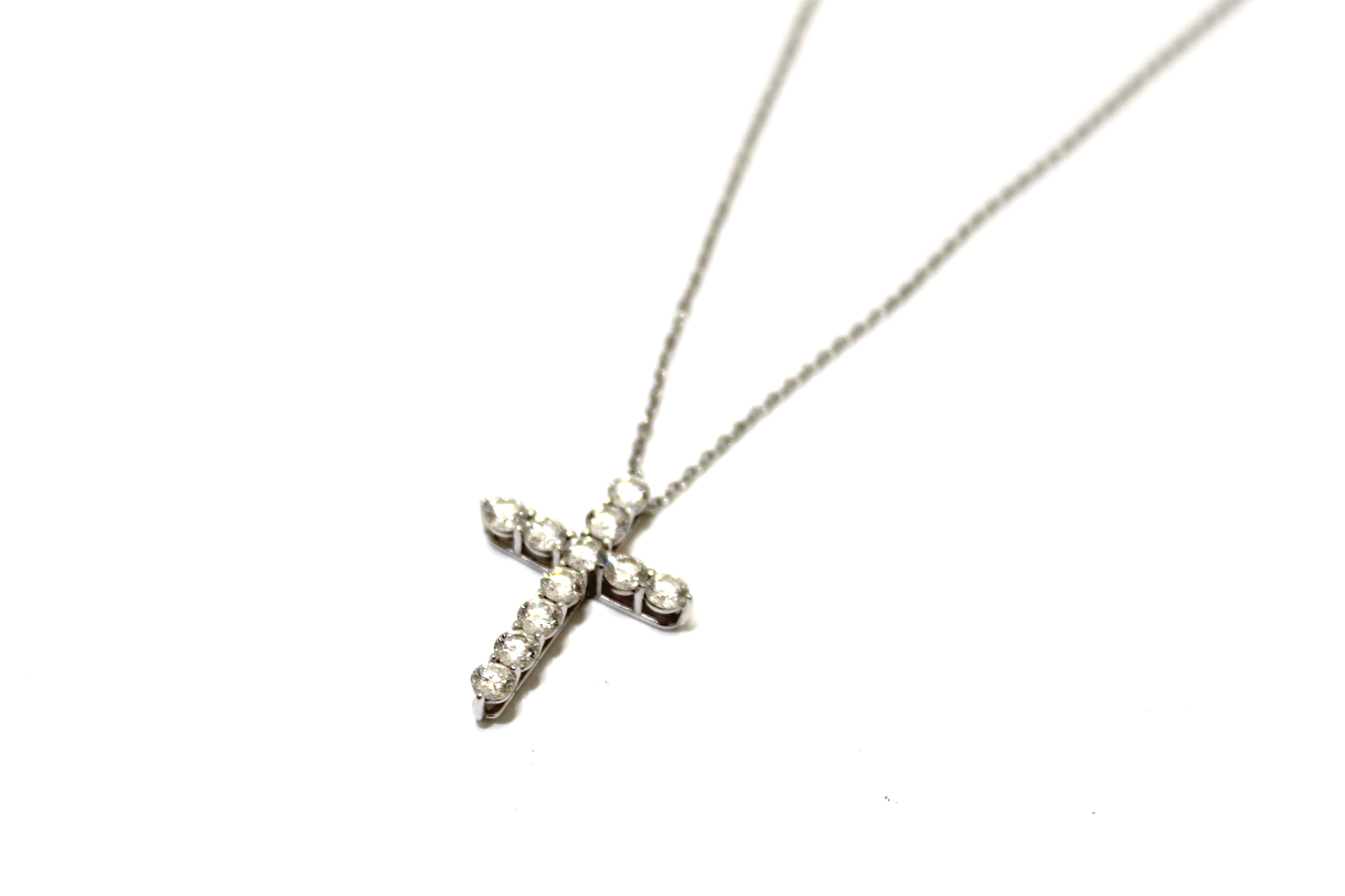 Authentic Tiffany&Co Platinum With Round Diamonds Medium Cross Pendant Necklace