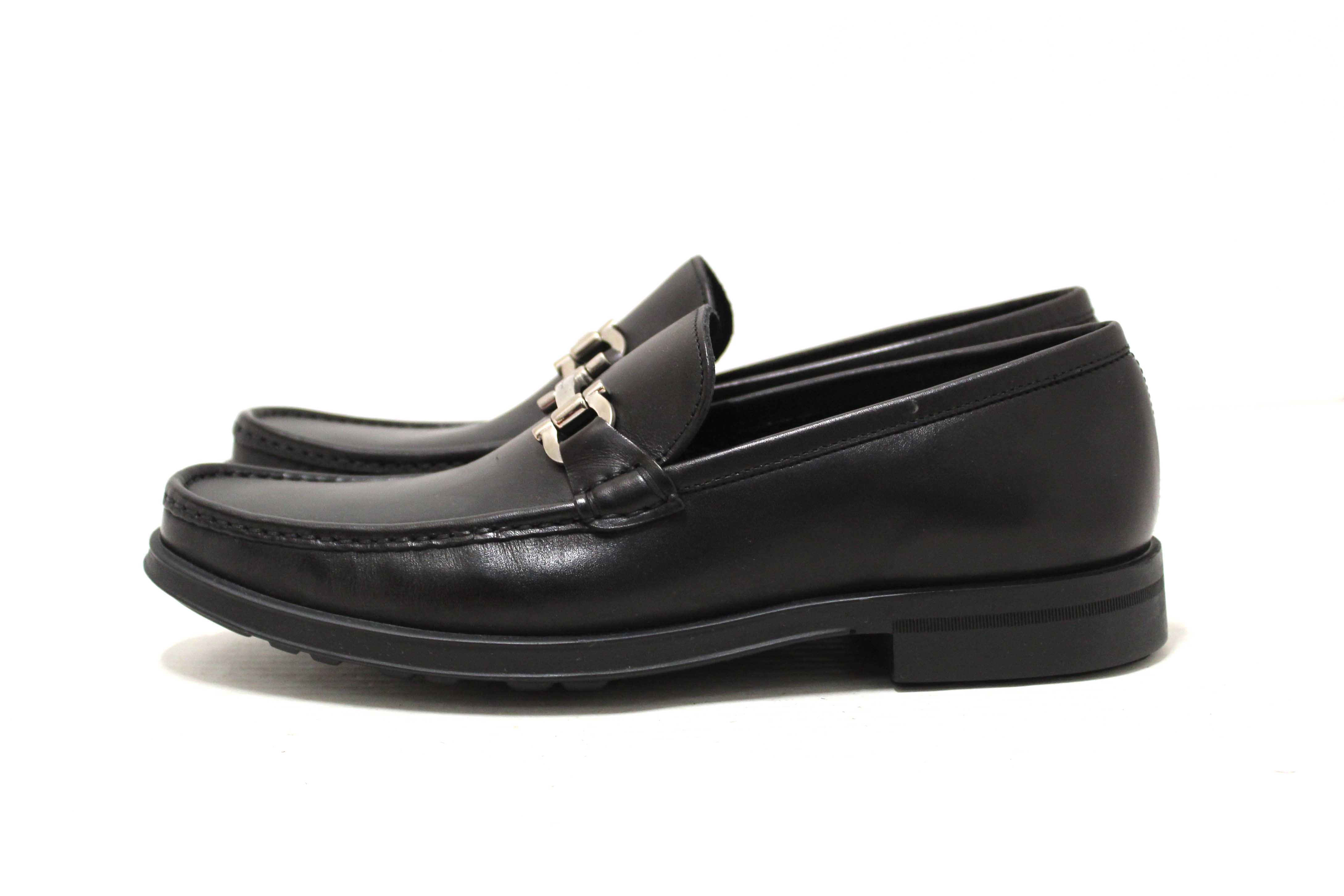 Authentic Salvatore Ferragamo Men's Black Leather Teblado Loafer Dress Shoes size 8