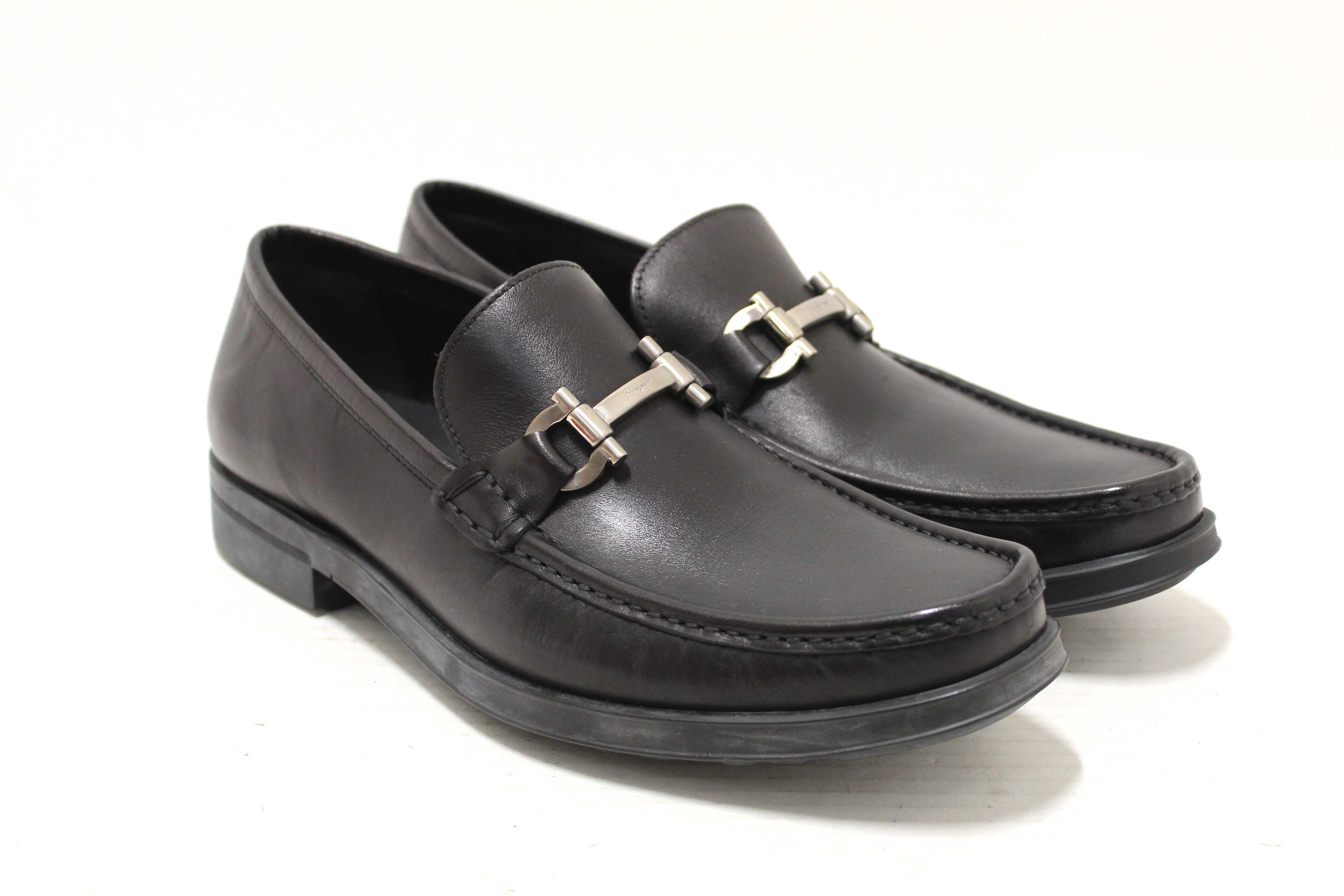 Authentic Salvatore Ferragamo Men's Black Leather Teblado Loafer Dress Shoes size 8