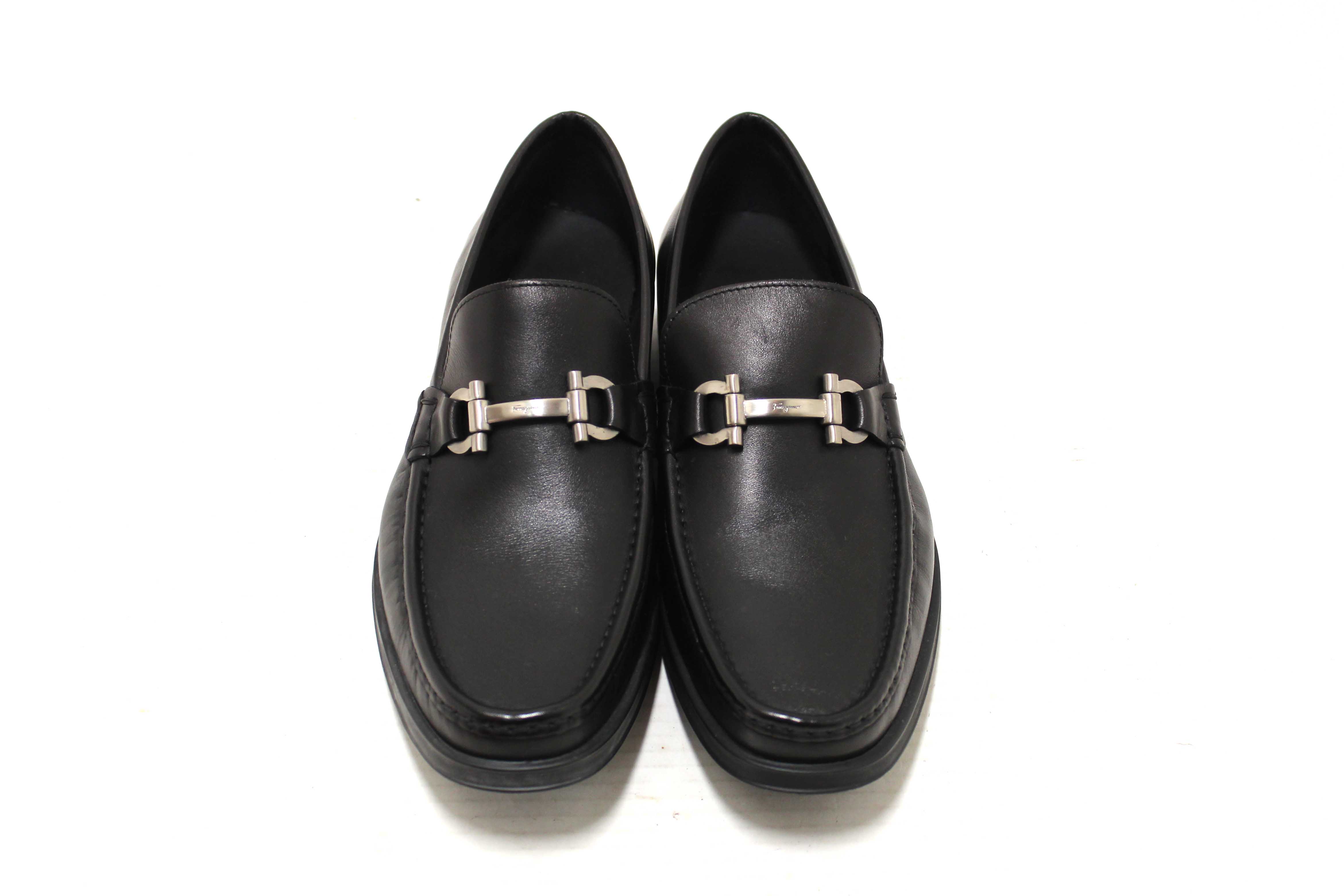 Authentic Salvatore Ferragamo Men's Black Leather Teblado Loafer Dress Shoes size 8