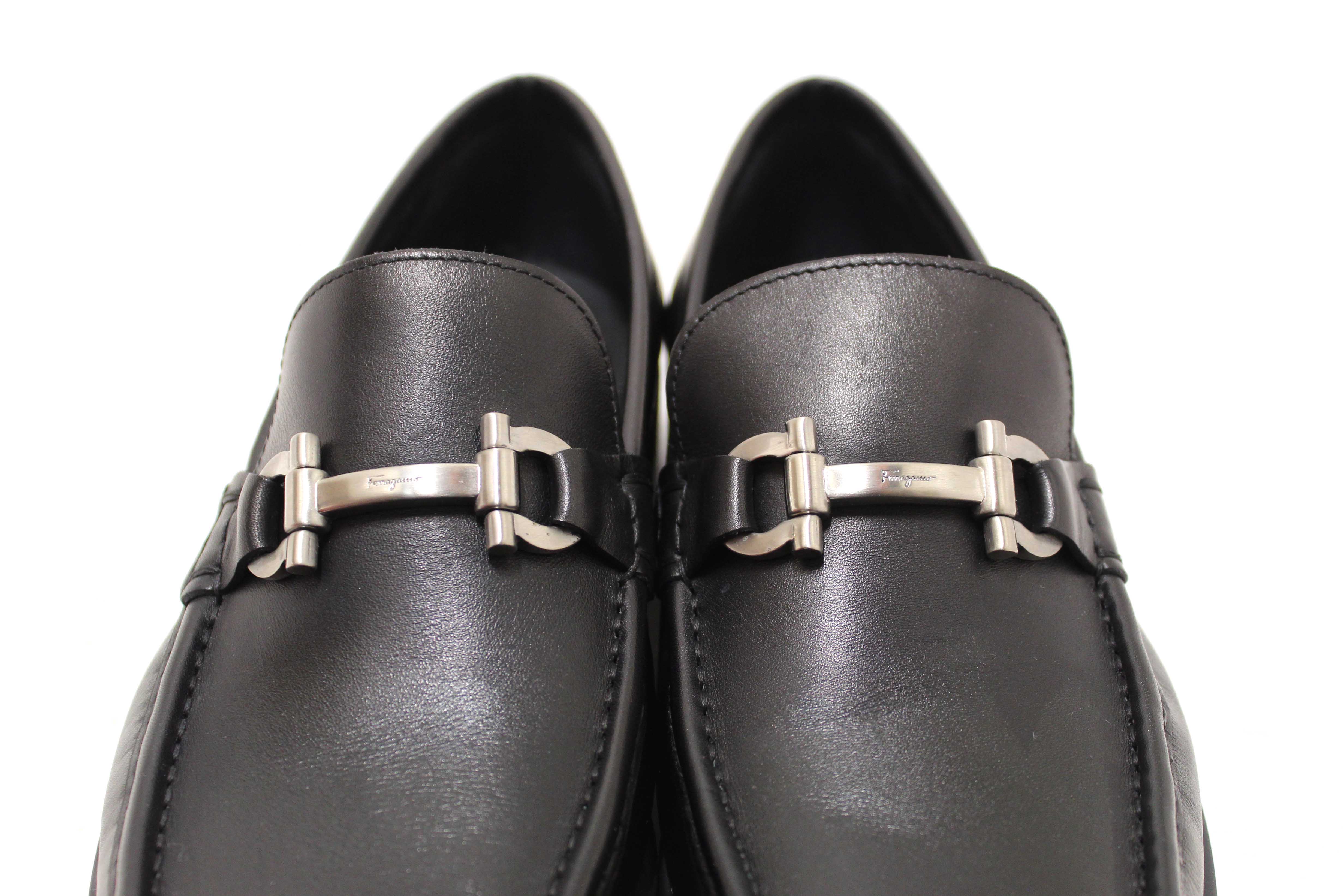 Authentic Salvatore Ferragamo Men's Black Leather Teblado Loafer Dress Shoes size 8