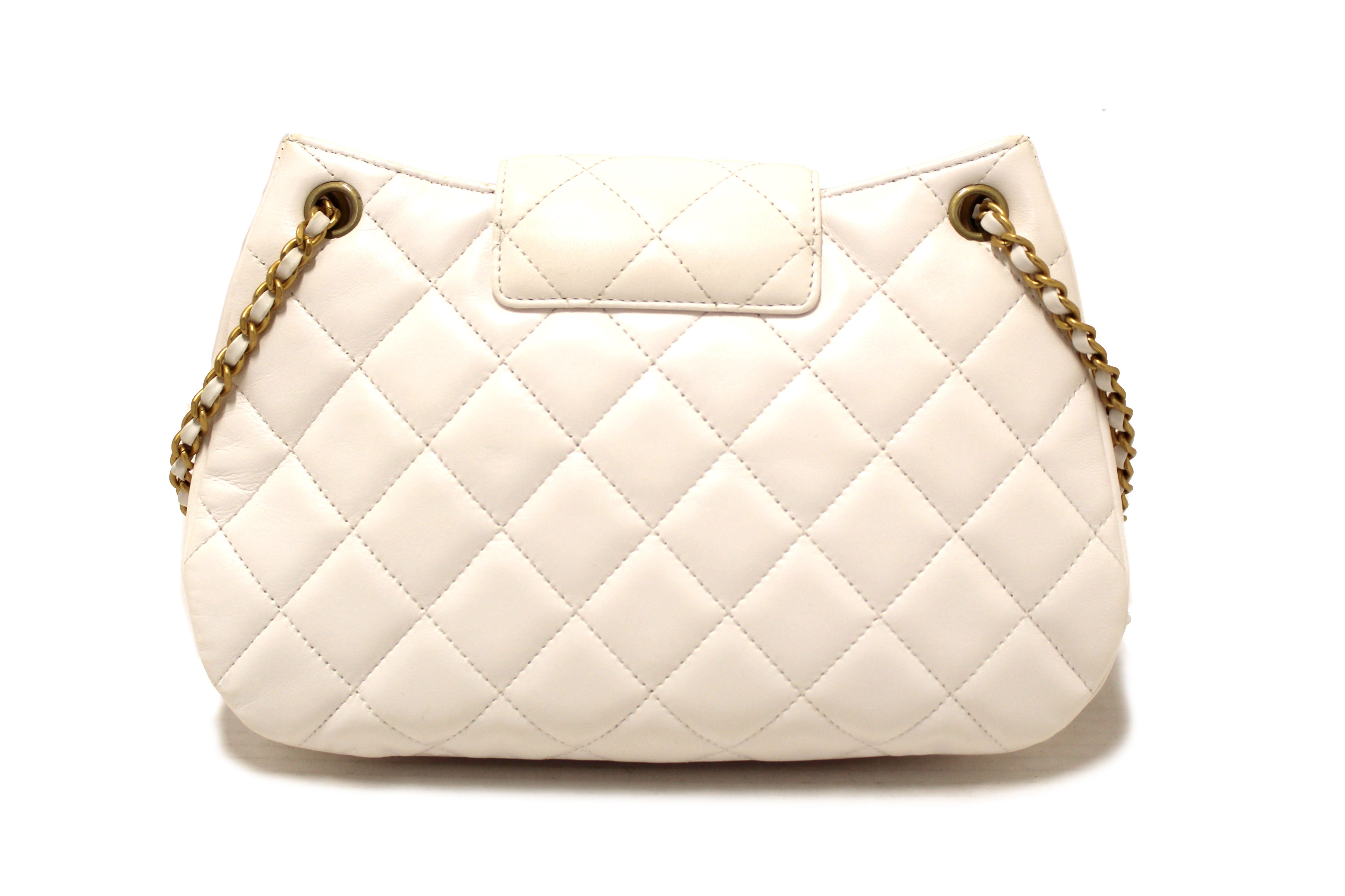 Authentic Chanel White Quilted Lambskin Leather Medium Hobo Bag AS4610