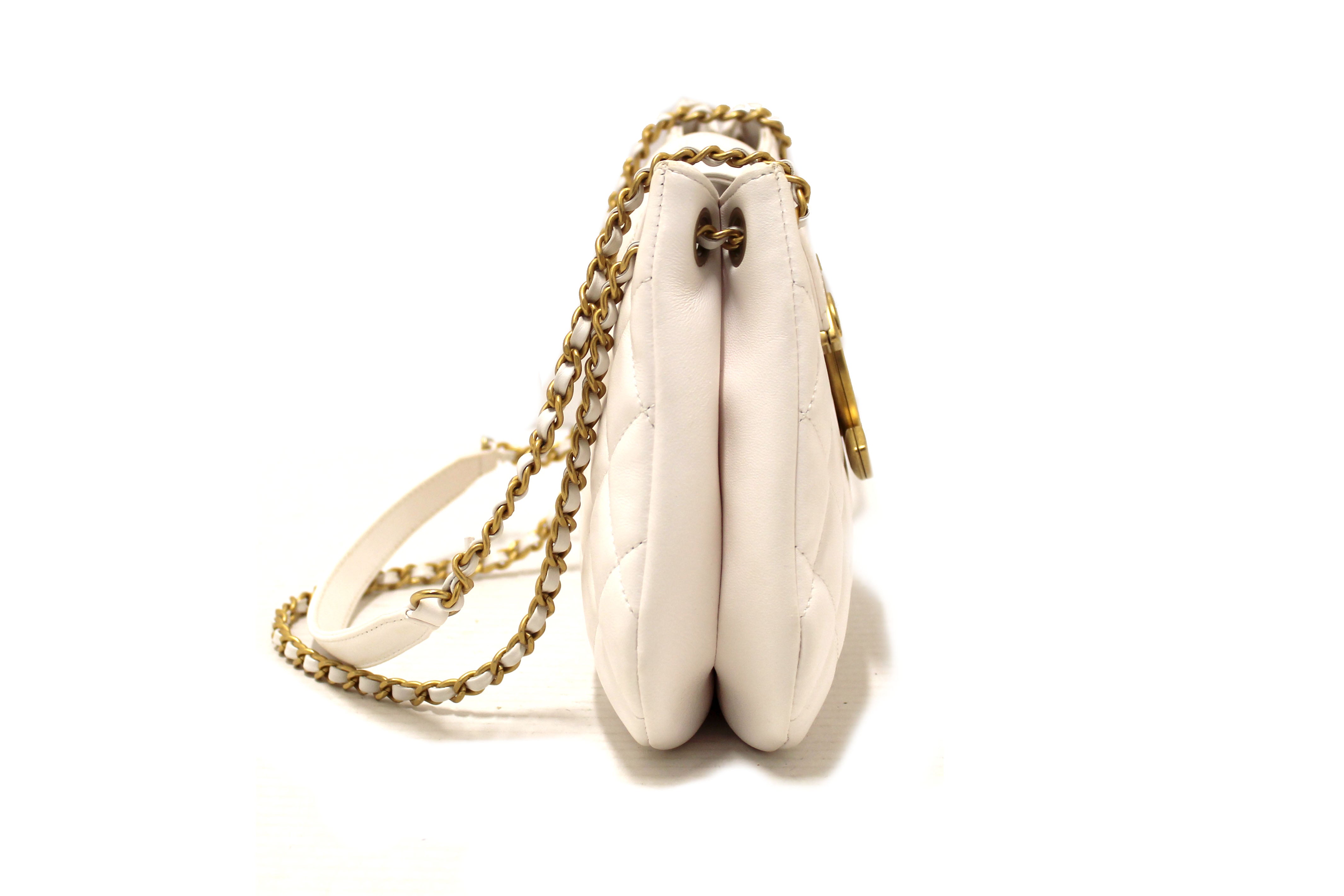 Authentic Chanel White Quilted Lambskin Leather Medium Hobo Bag AS4610