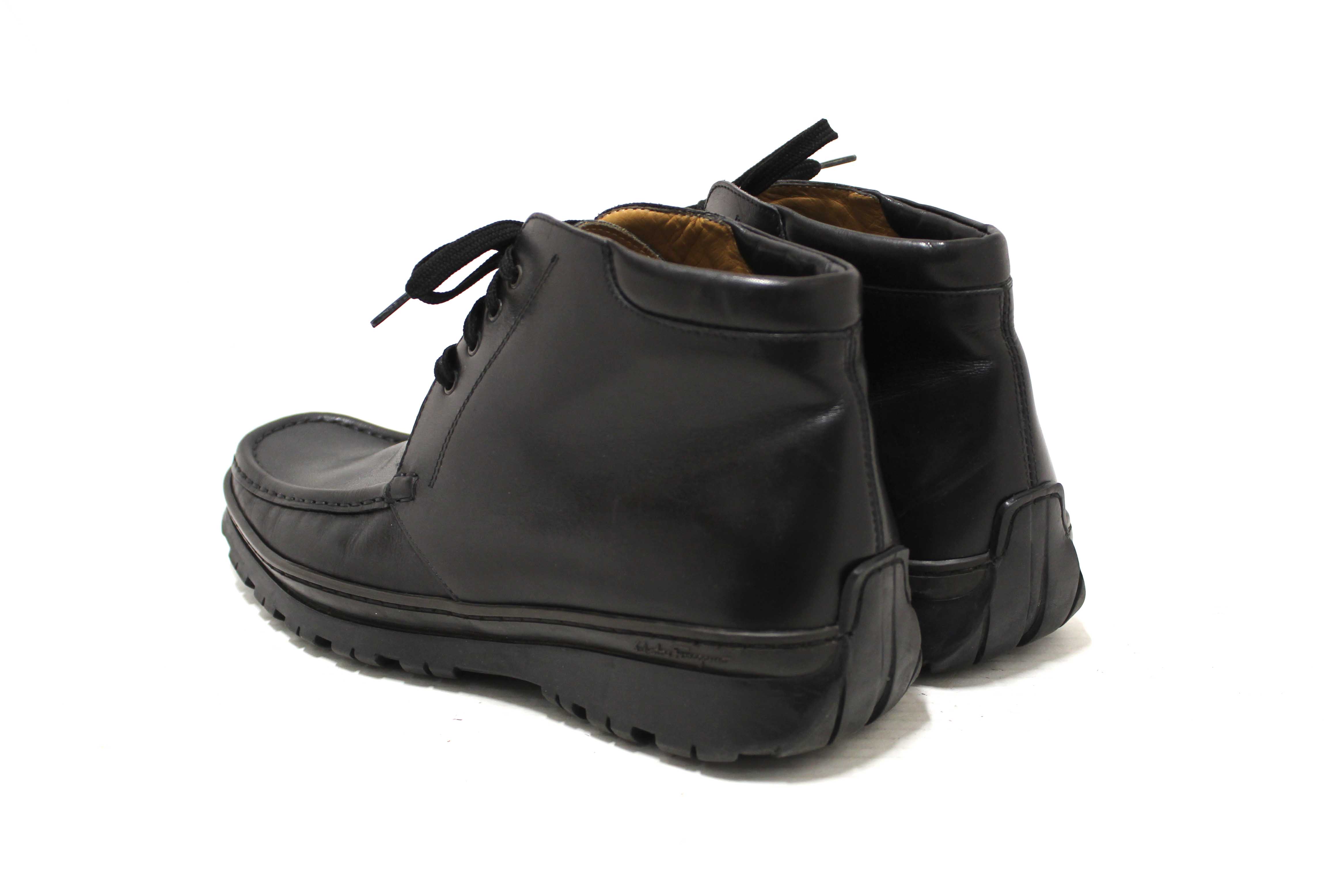 Authentic Salvatore Ferragamo Men's Black Leather Lace up Ankle Boots Size 9