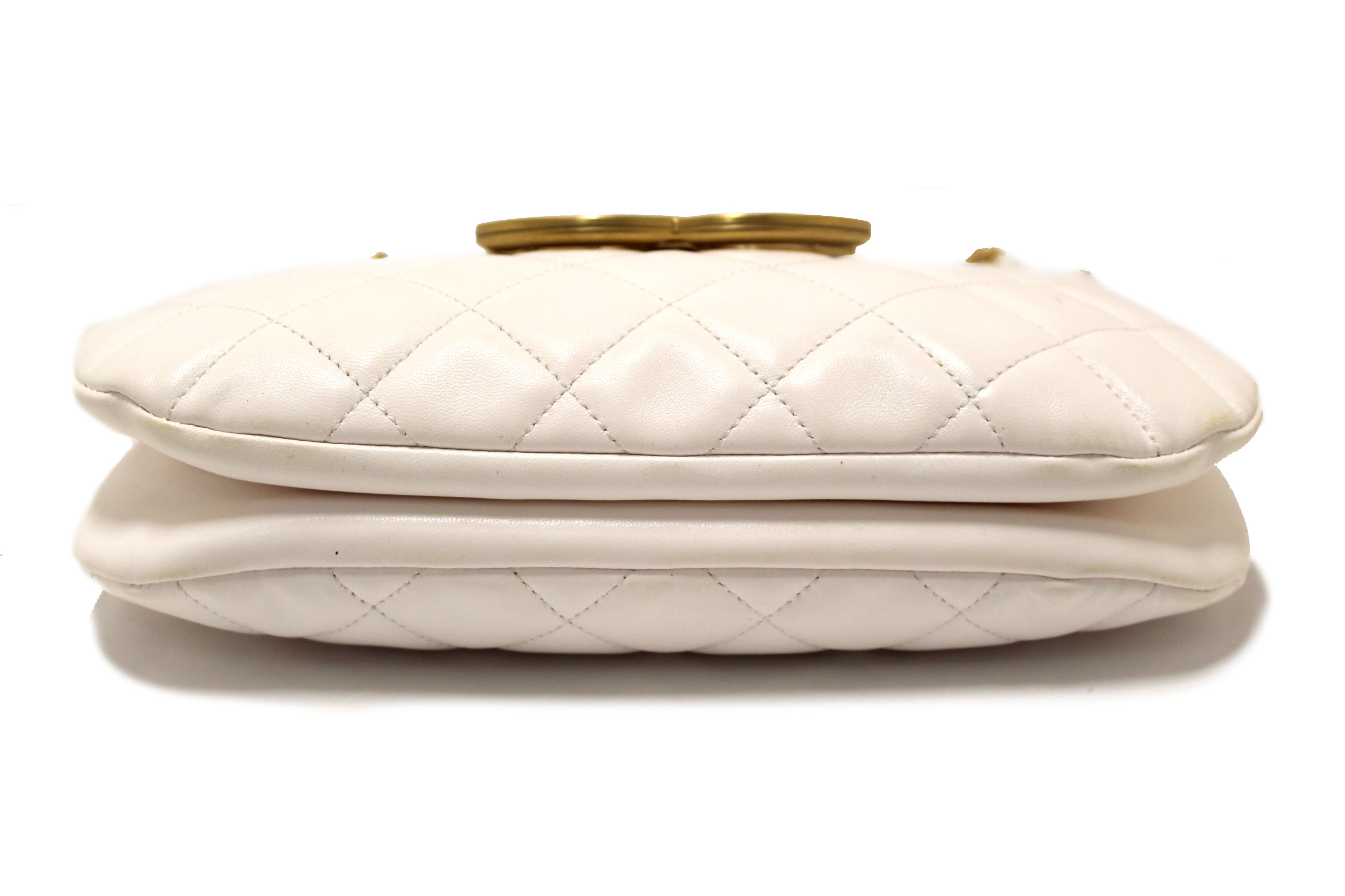 Authentic Chanel White Quilted Lambskin Leather Medium Hobo Bag AS4610