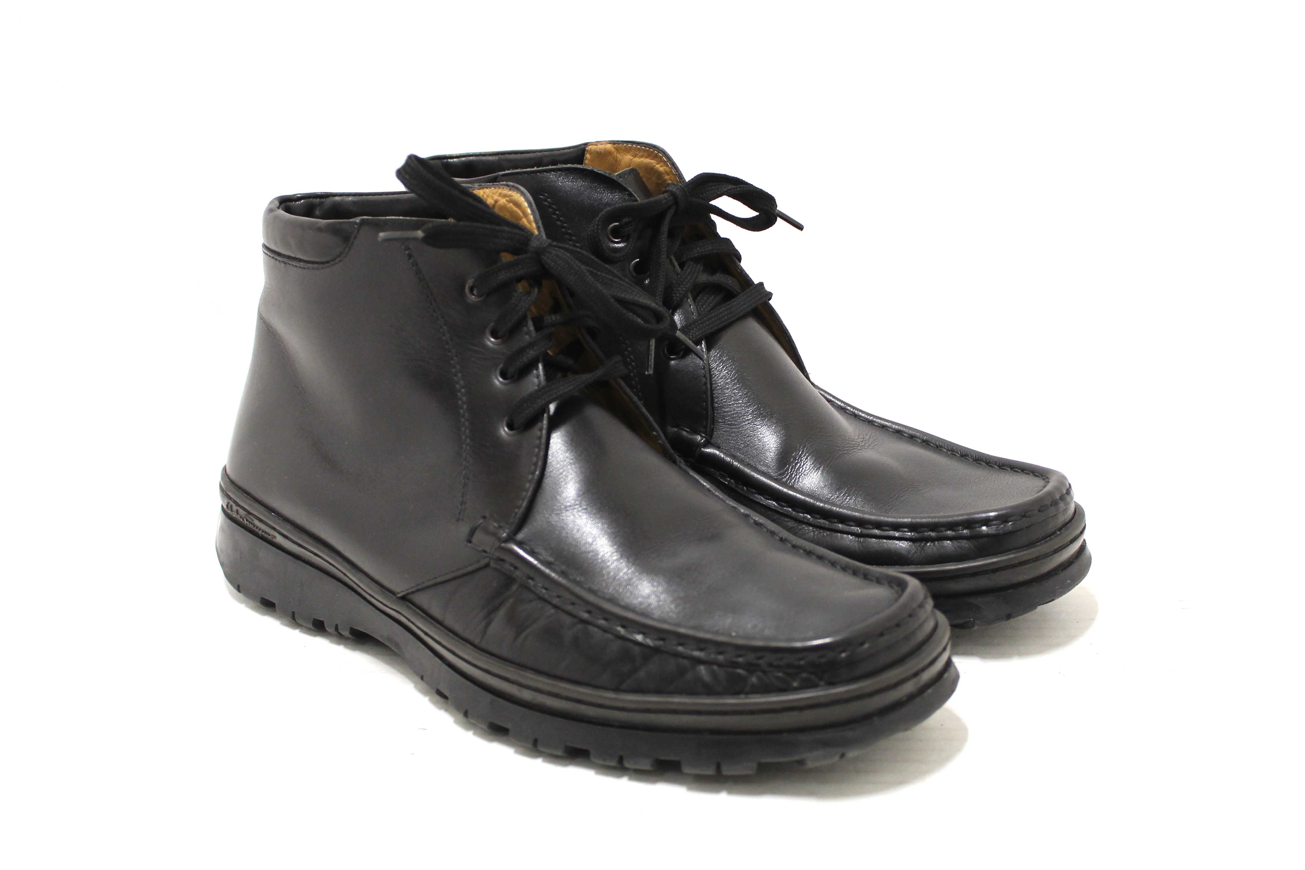 Authentic Salvatore Ferragamo Men's Black Leather Lace up Ankle Boots Size 9