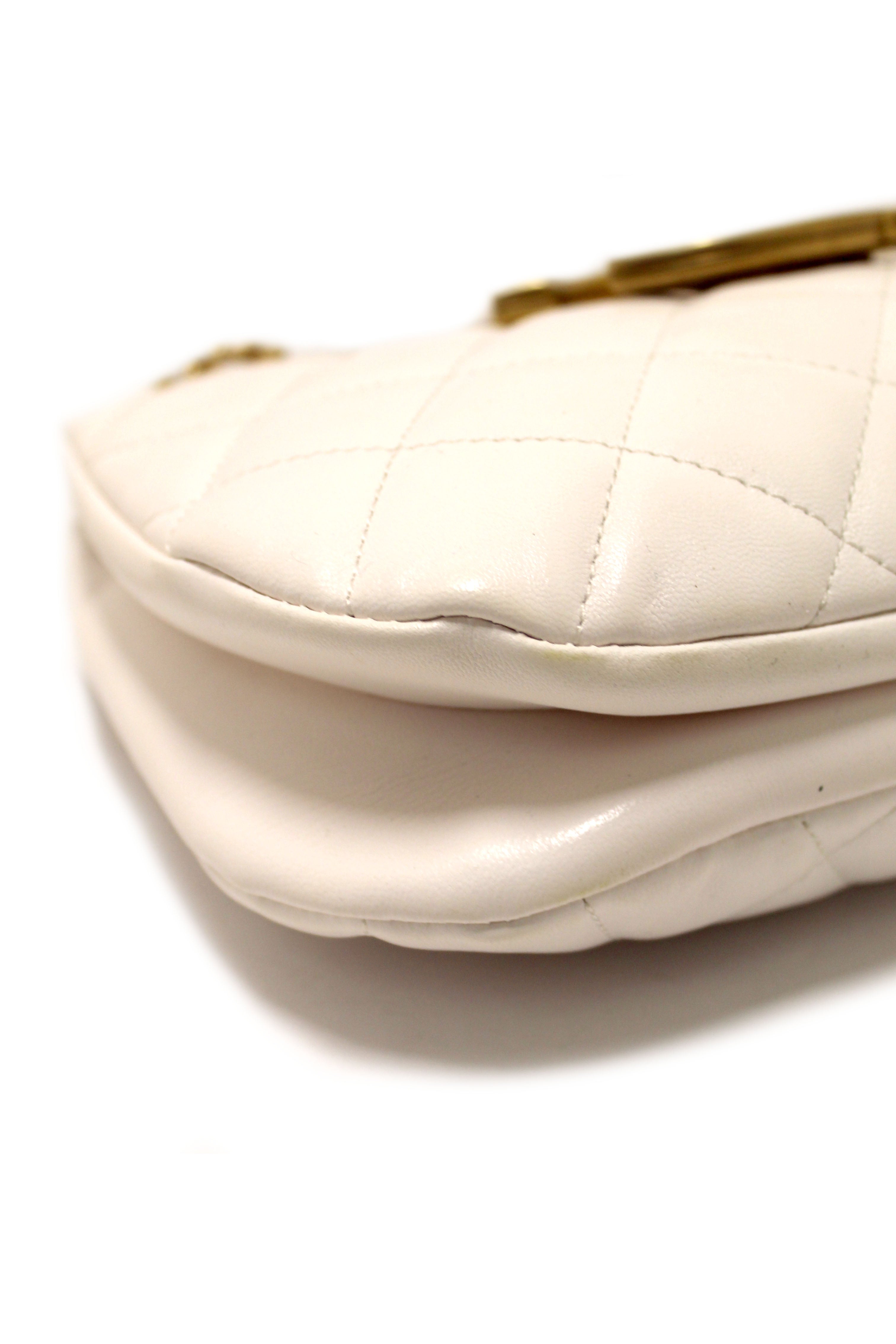 Authentic Chanel White Quilted Lambskin Leather Medium Hobo Bag AS4610