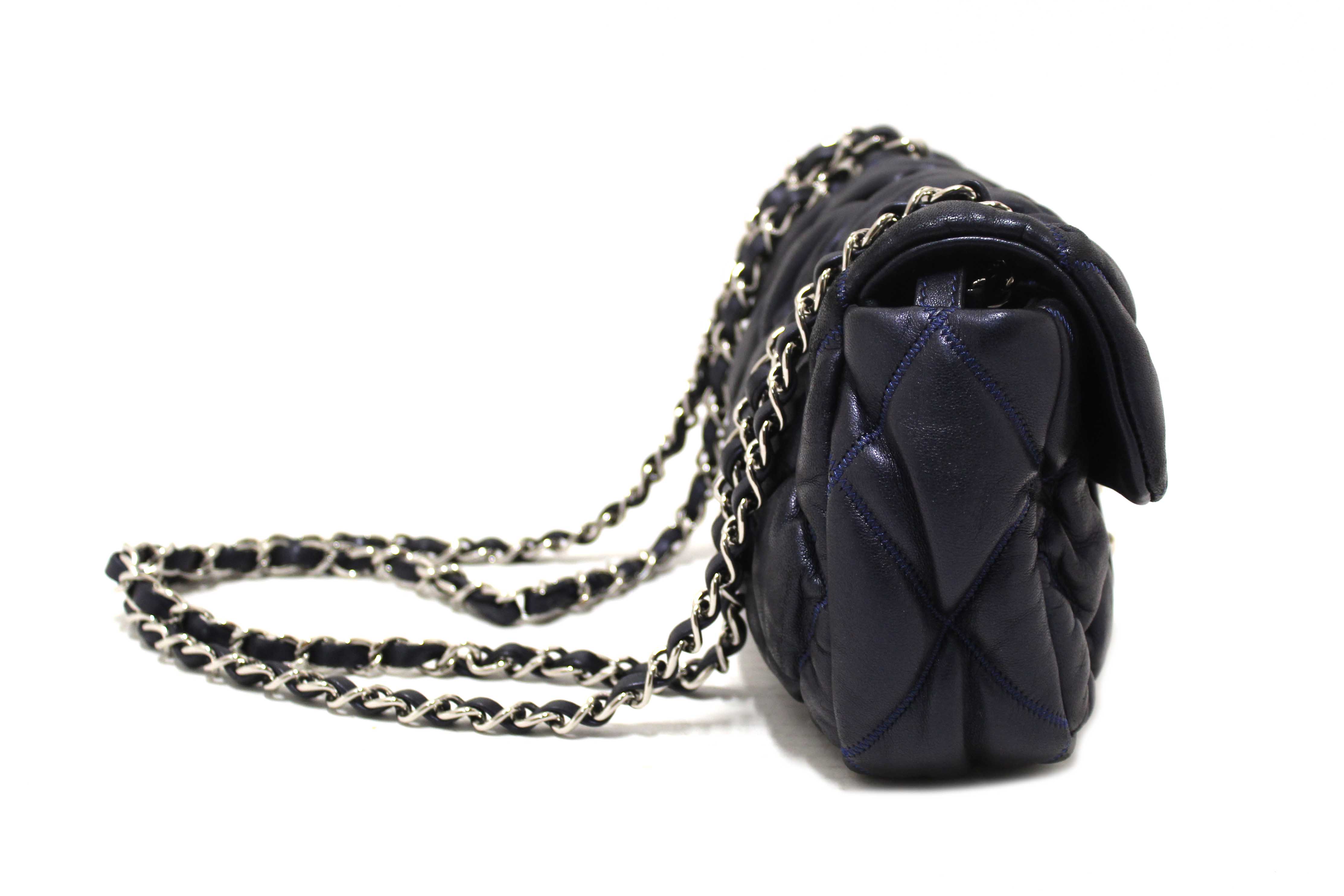 Chanel Navy Blue Iridescent Lambskin Small Quilt Bubble Flap Crossbody Bag