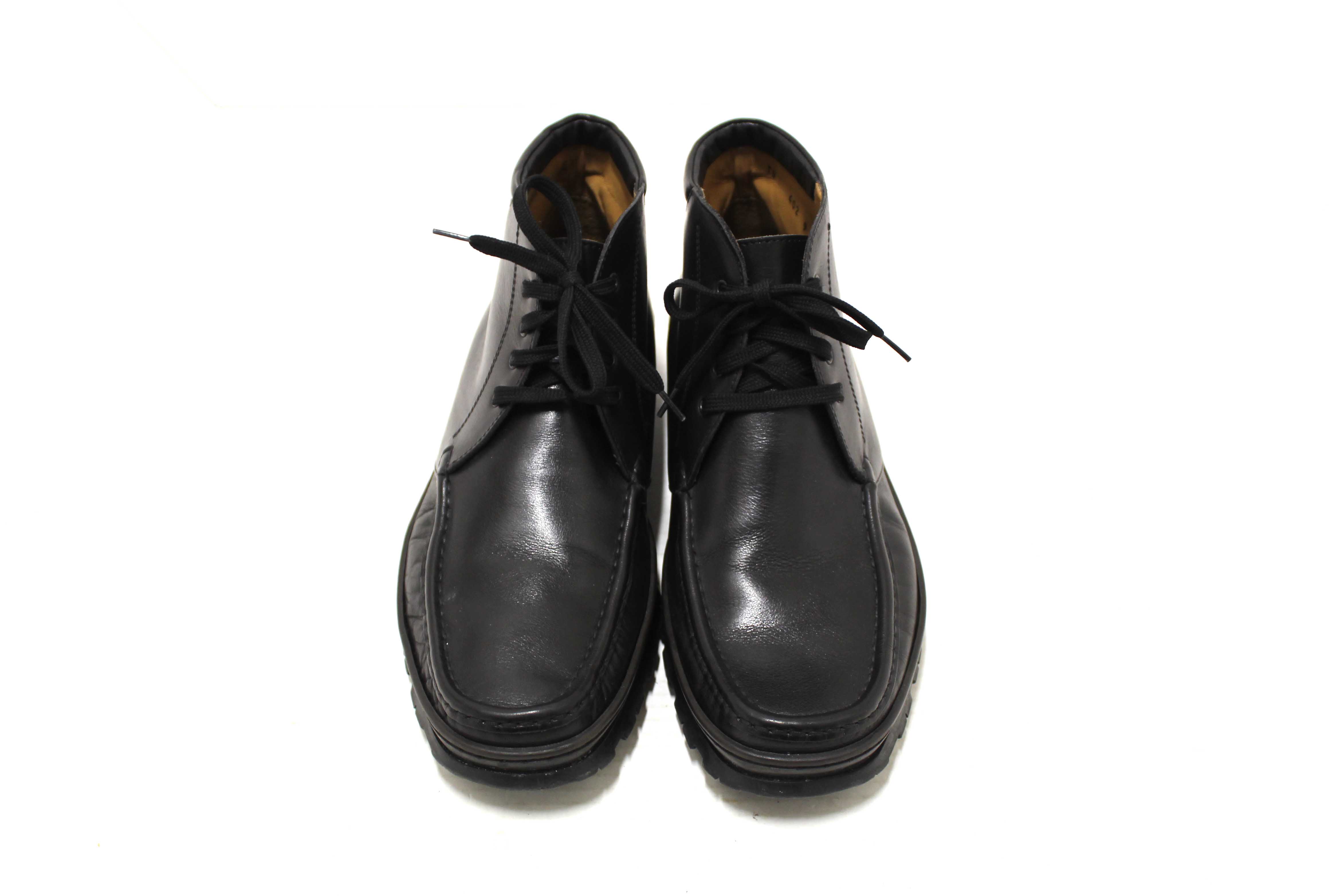 Authentic Salvatore Ferragamo Men's Black Leather Lace up Ankle Boots Size 9