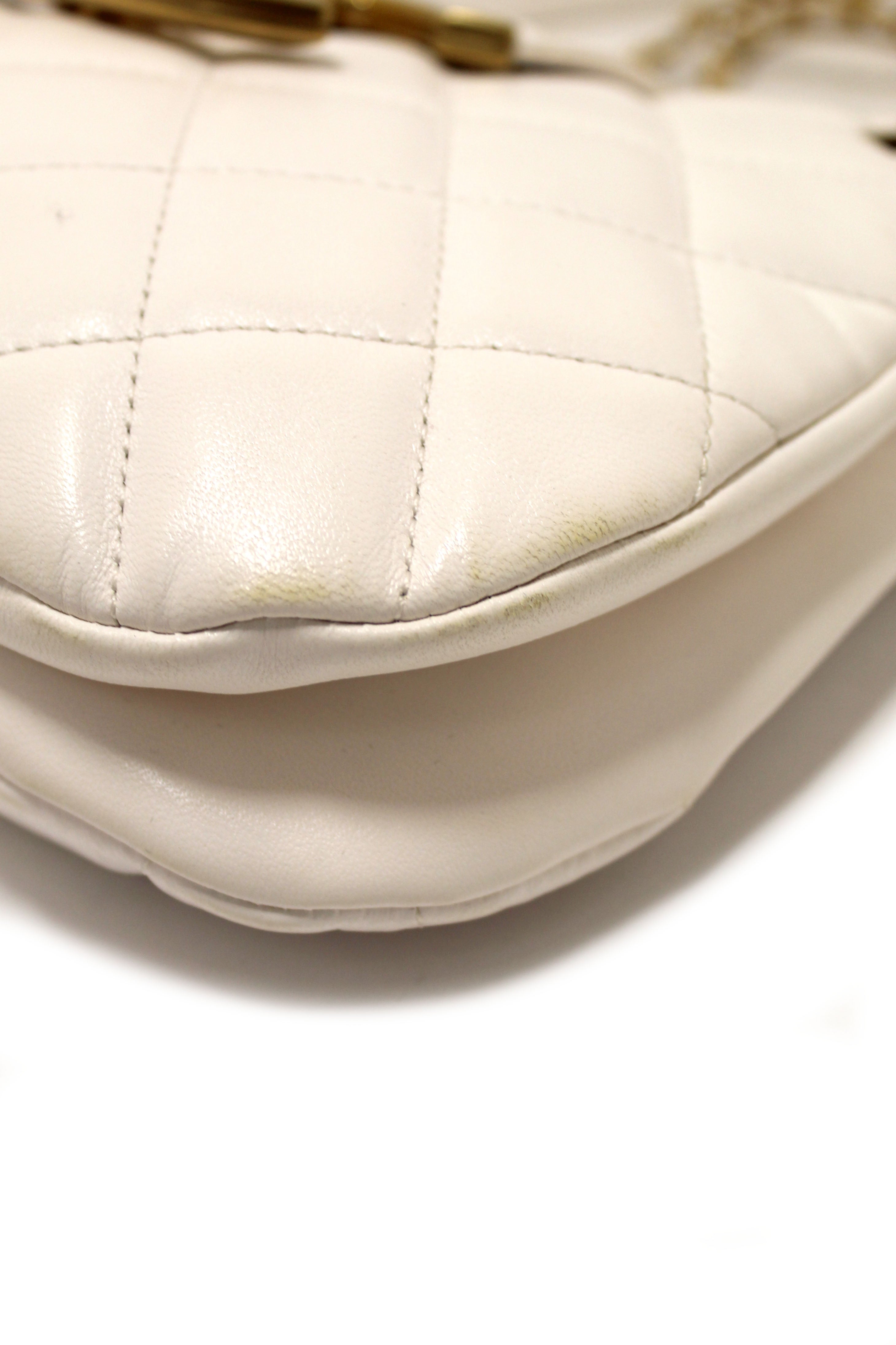Authentic Chanel White Quilted Lambskin Leather Medium Hobo Bag AS4610