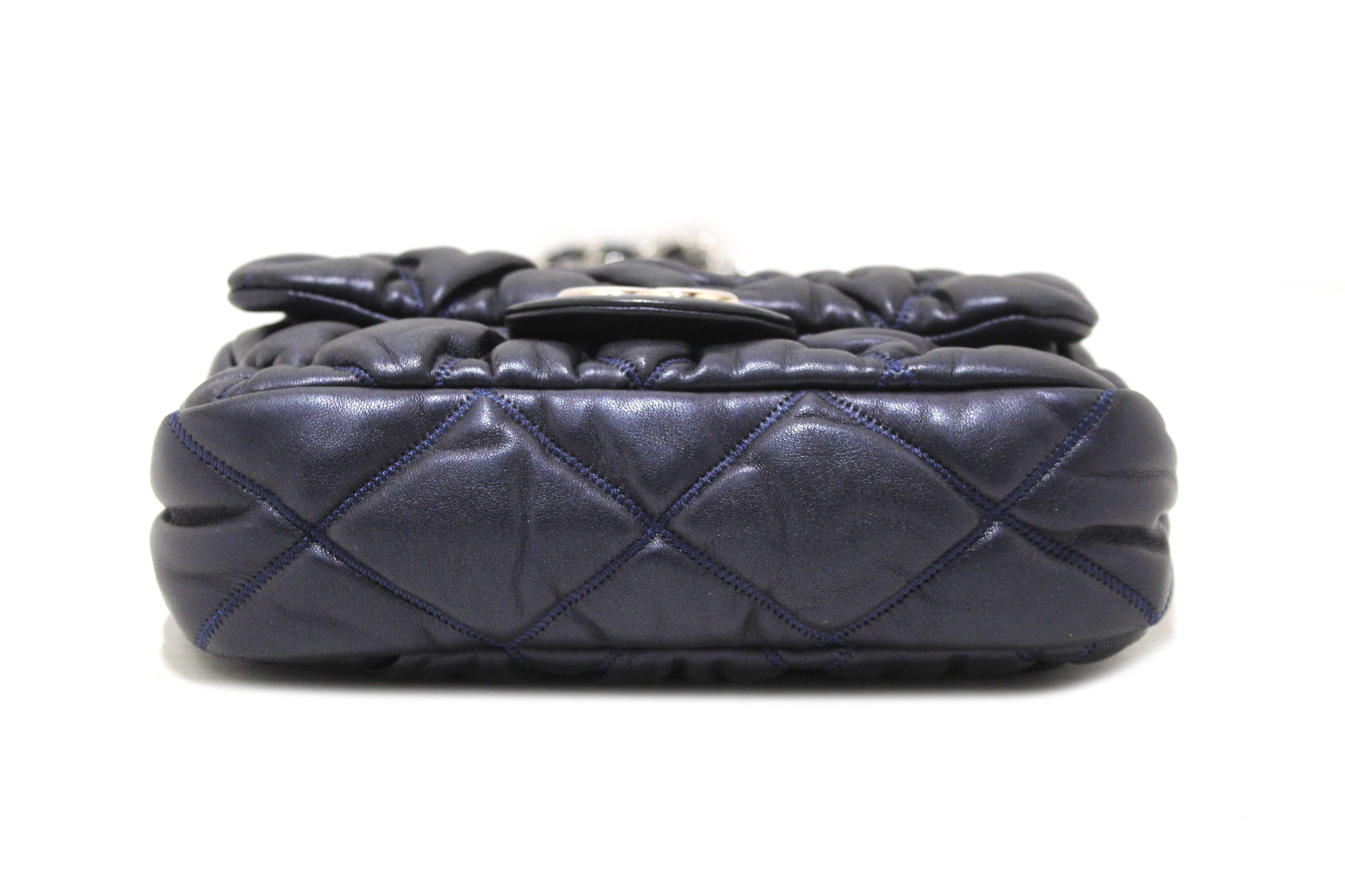 Chanel Navy Blue Iridescent Lambskin Small Quilt Bubble Flap Crossbody Bag