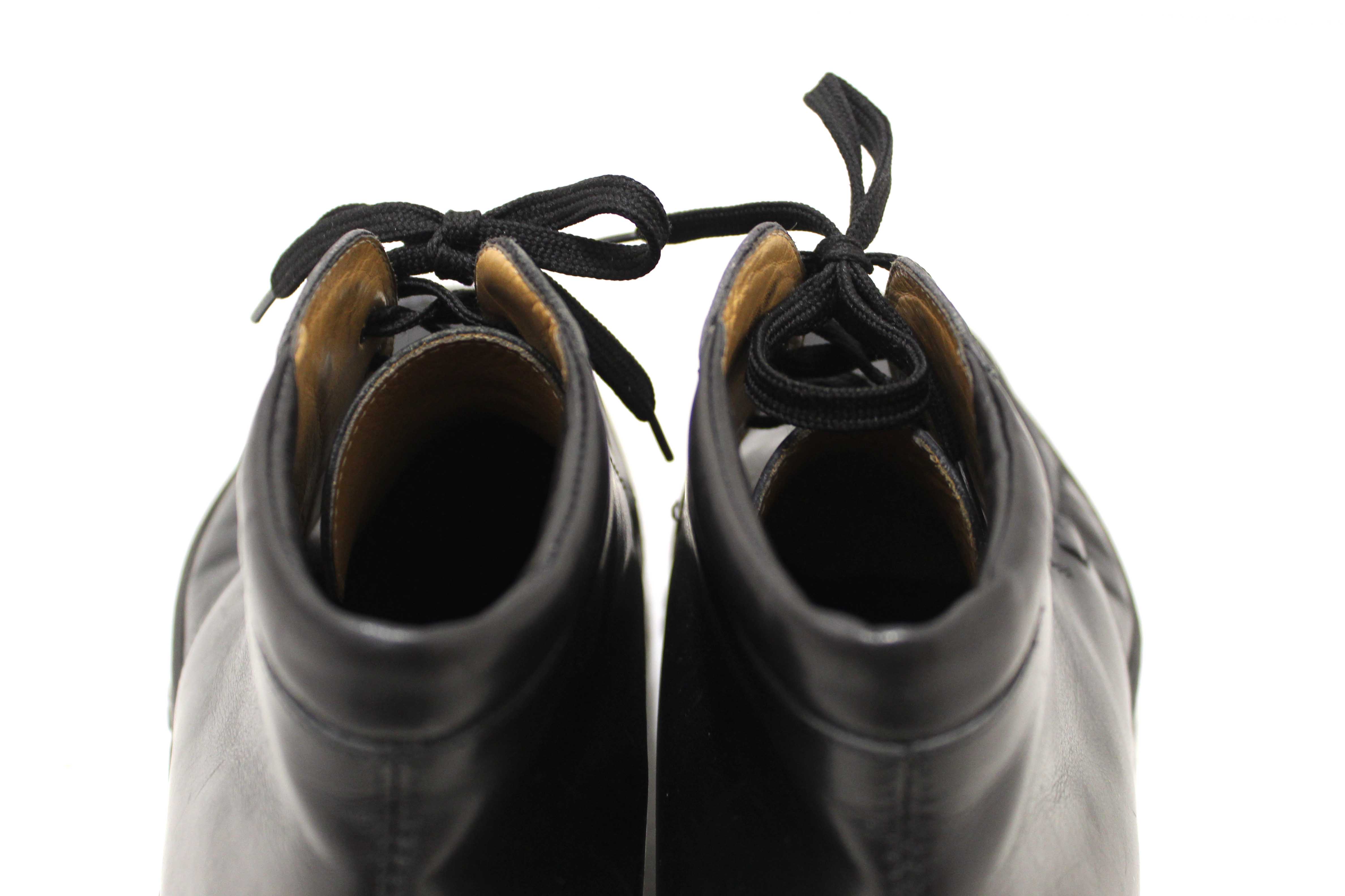 Authentic Salvatore Ferragamo Men's Black Leather Lace up Ankle Boots Size 9