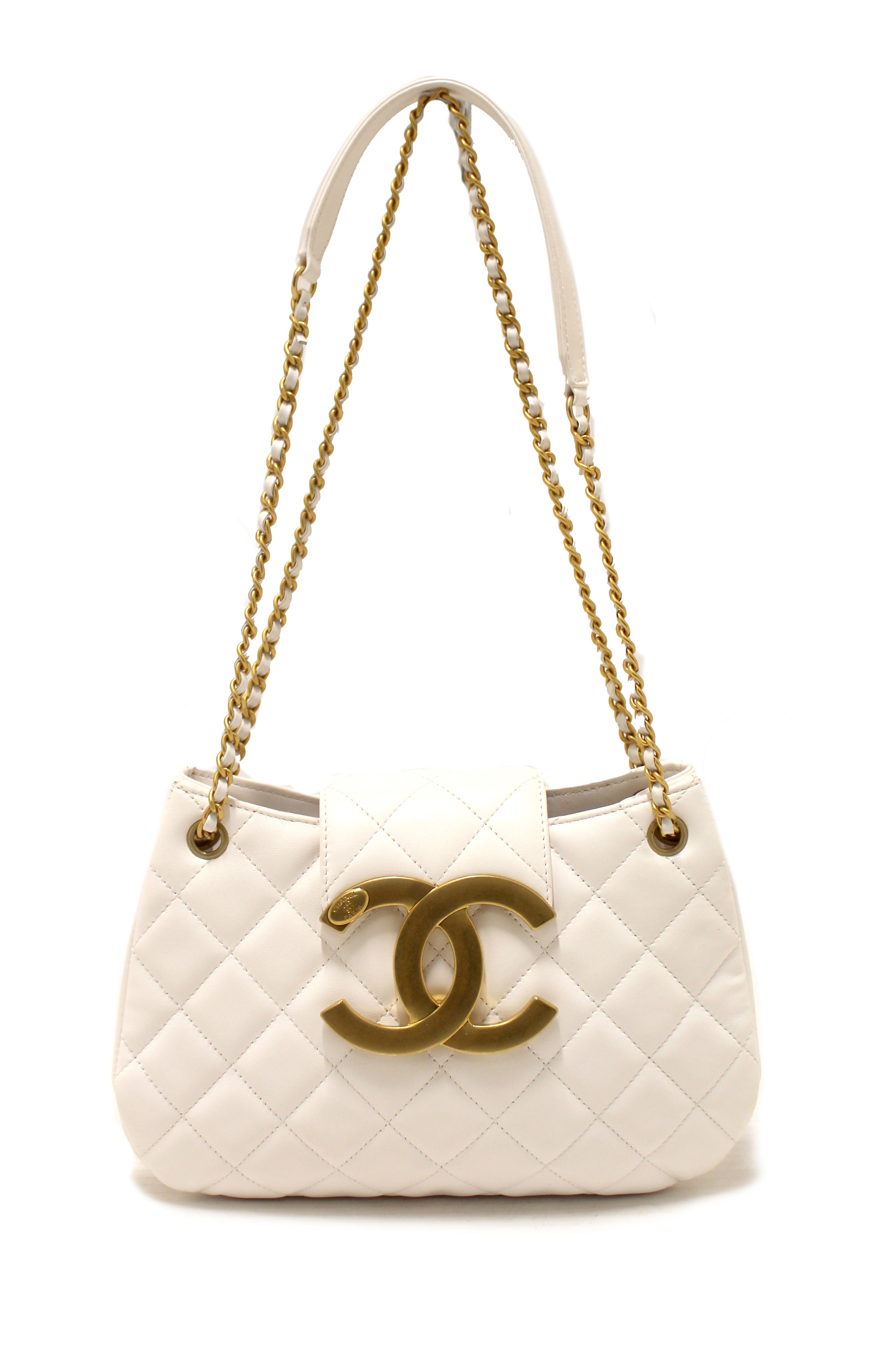 Authentic Chanel White Quilted Lambskin Leather Medium Hobo Bag AS4610