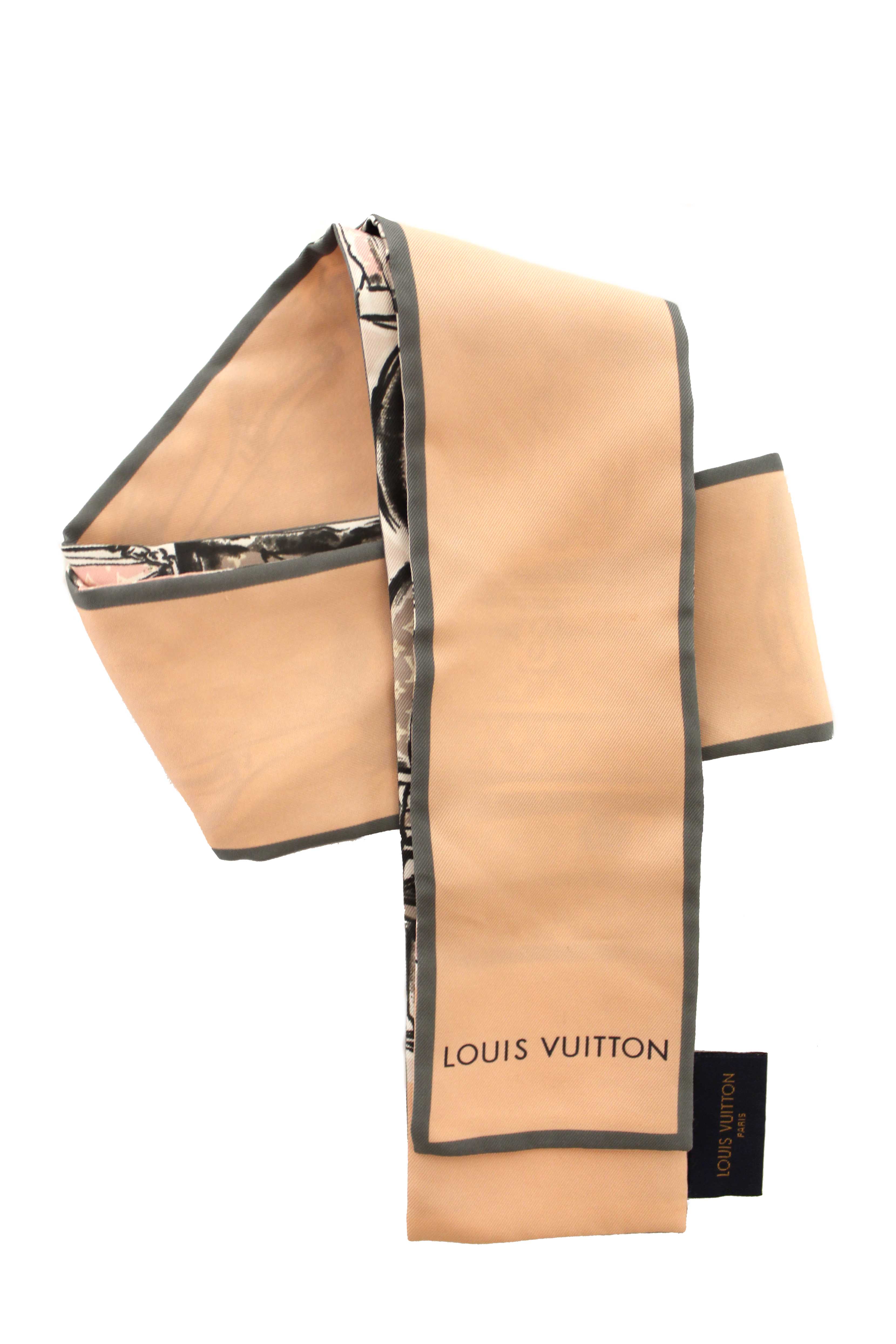 Authentic Louis Vuitton Pink Silk Monogram Trunks Rose Poudre Twilly Bandeau Scarf