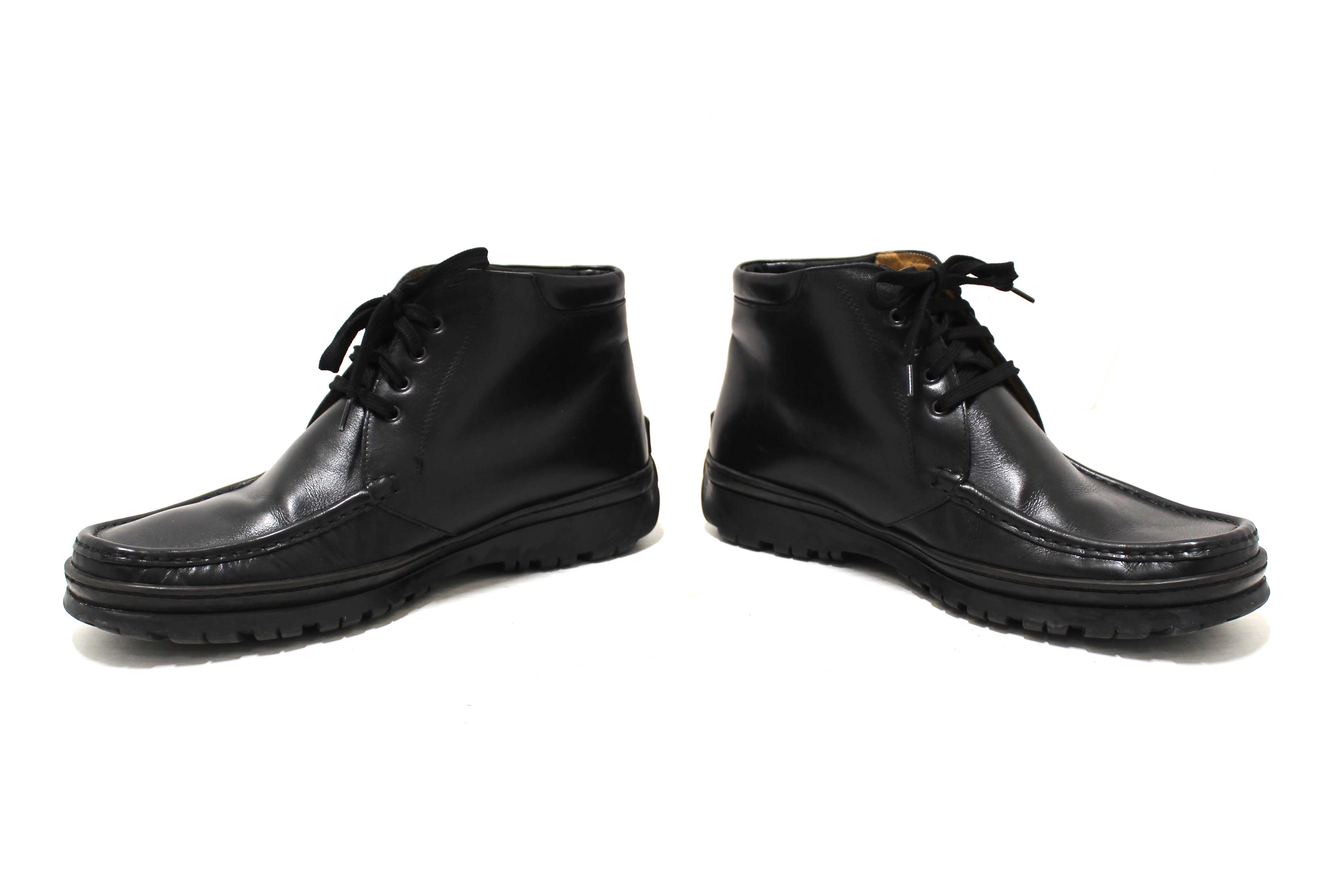 Authentic Salvatore Ferragamo Men's Black Leather Lace up Ankle Boots Size 9