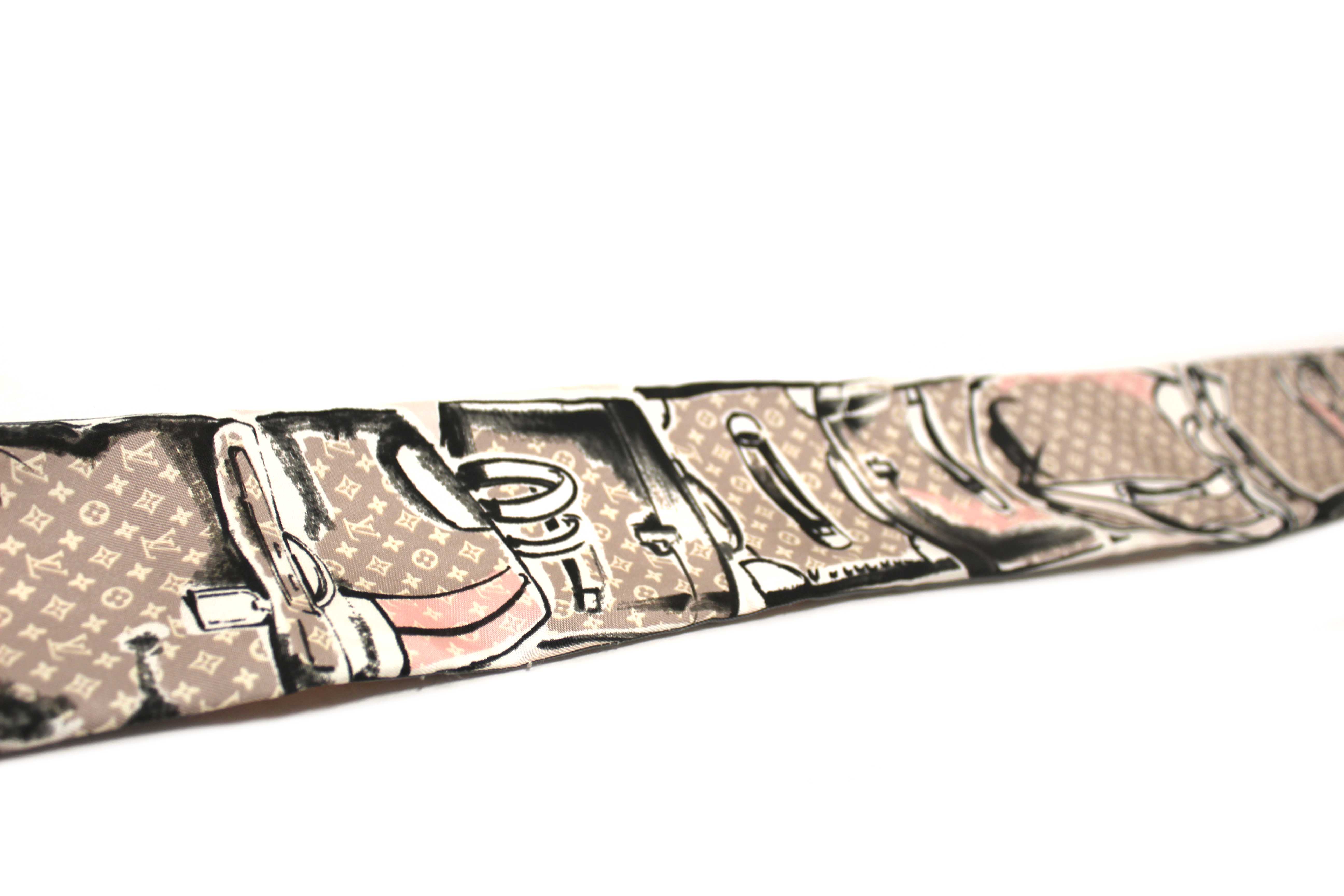 Authentic Louis Vuitton Pink Silk Monogram Trunks Rose Poudre Twilly Bandeau Scarf