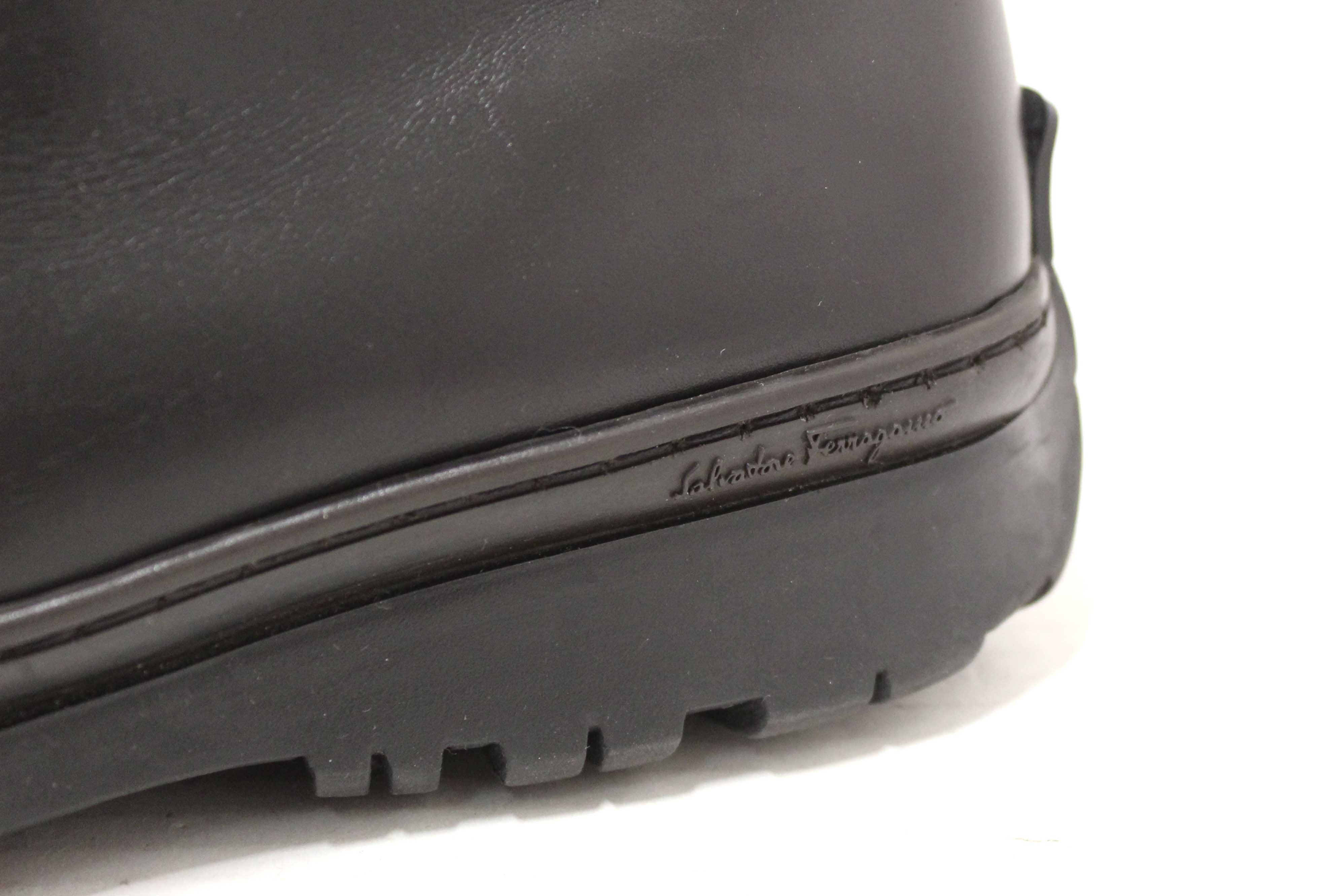 Authentic Salvatore Ferragamo Men's Black Leather Lace up Ankle Boots Size 9