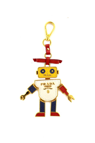 Authentic Prada Gold and Leather Robot Bag Charm Key Ring