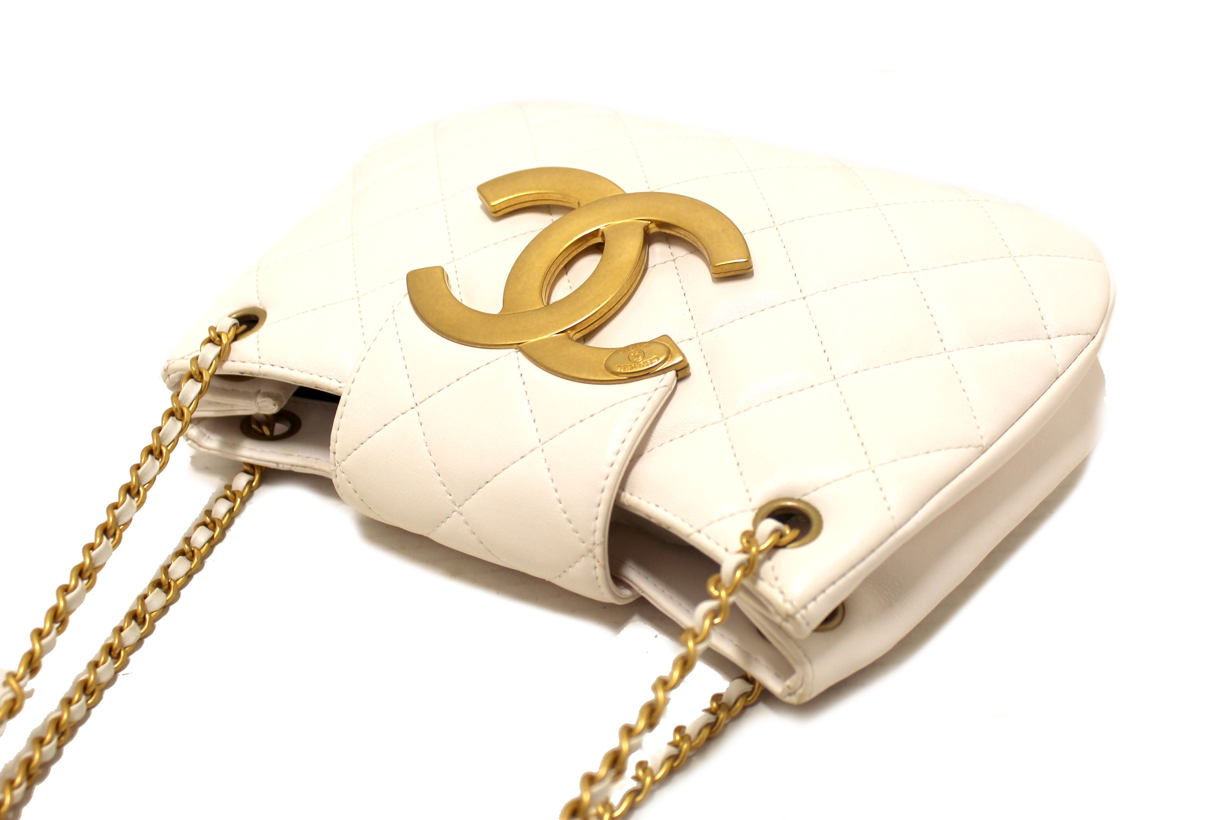 Authentic Chanel White Quilted Lambskin Leather Medium Hobo Bag AS4610