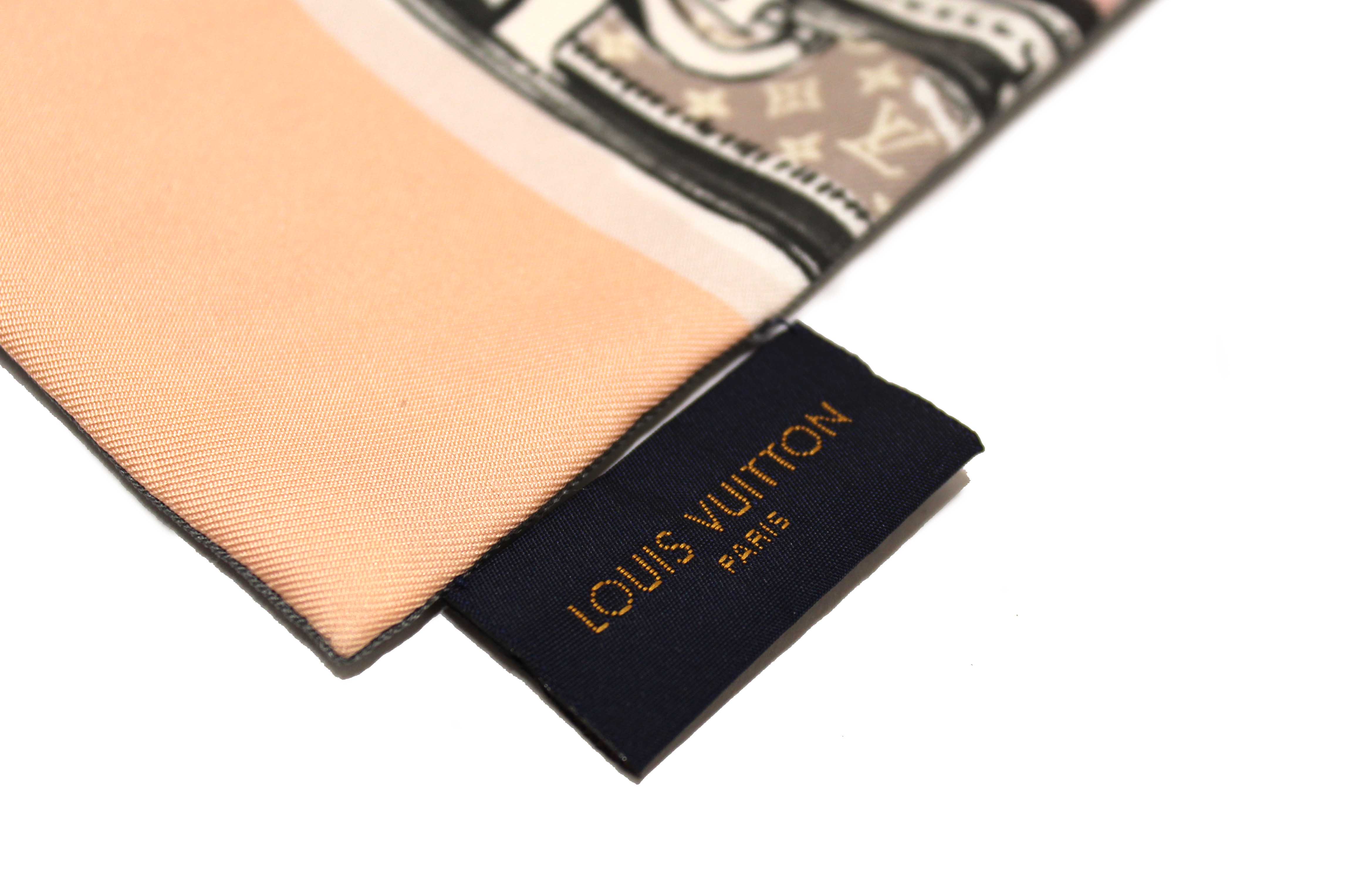 Authentic Louis Vuitton Pink Silk Monogram Trunks Rose Poudre Twilly Bandeau Scarf
