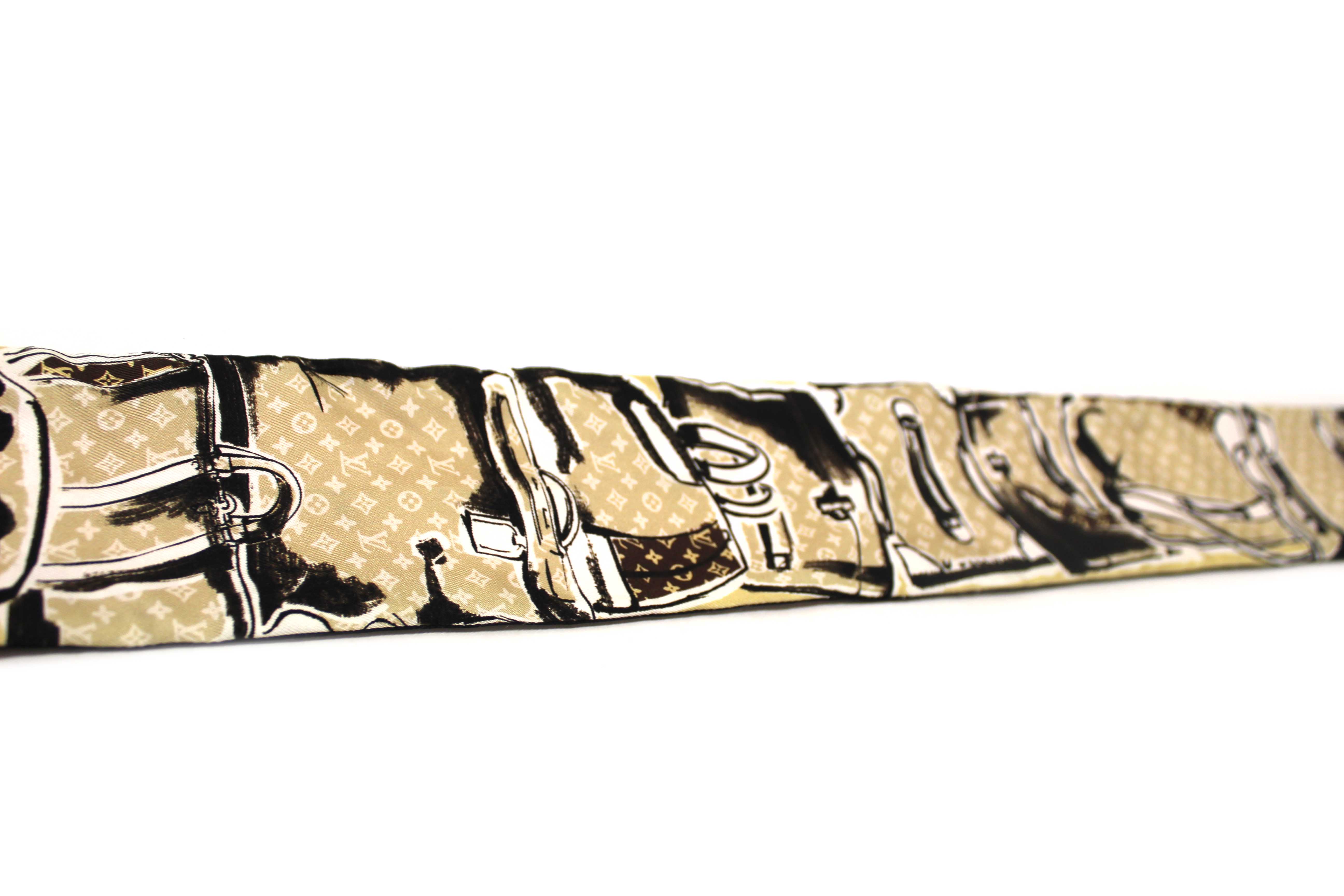 Authentic Louis Vuitton Silk Monogram Trunks Red Twilly Bandeau Scarf